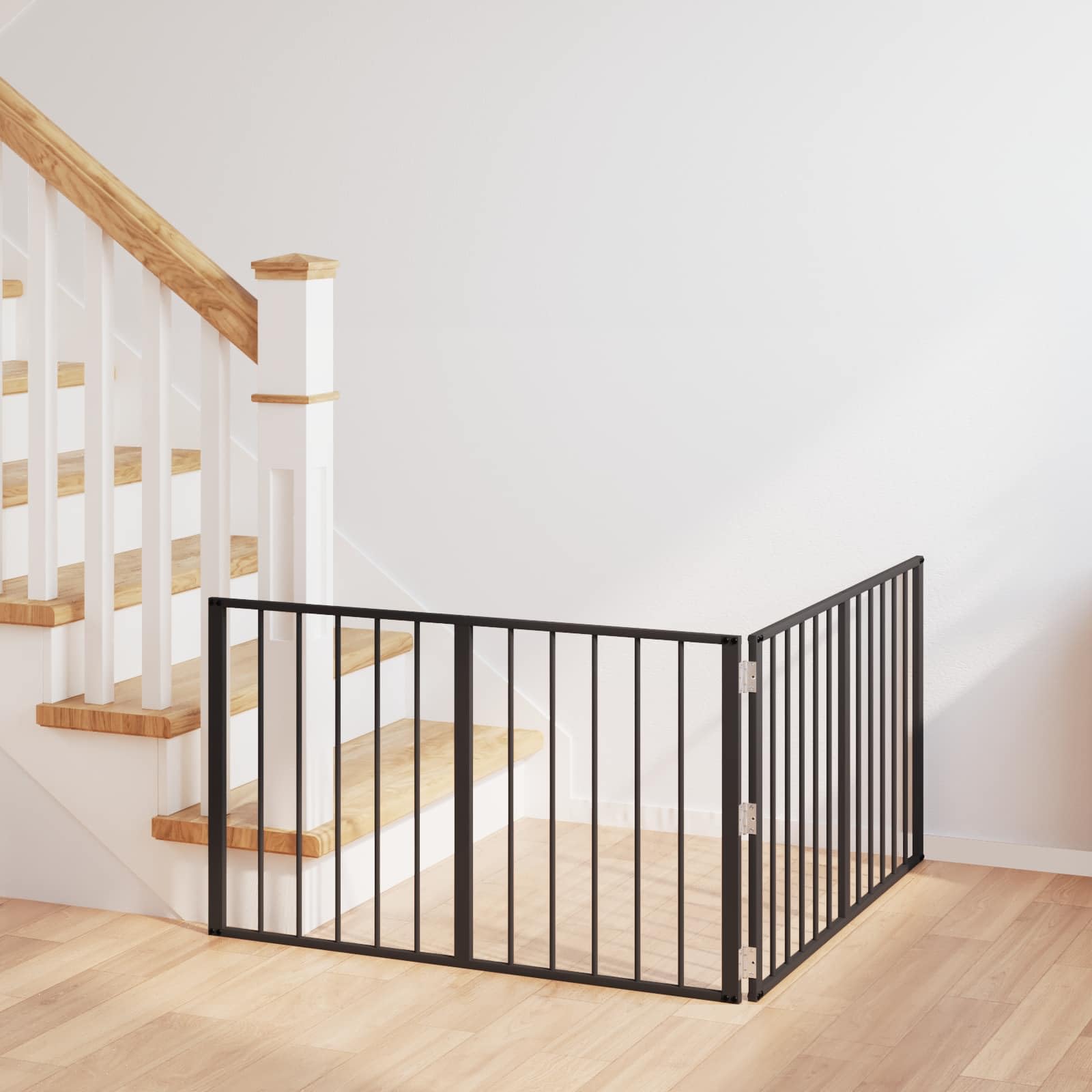 Puerta para perros, 2 unidades, acero galvanizado negro, 100 x 60 cm, plegable para cachorro y perro, barrera de seguridad, parque de seguridad, protección para casa, apartamento, jardín