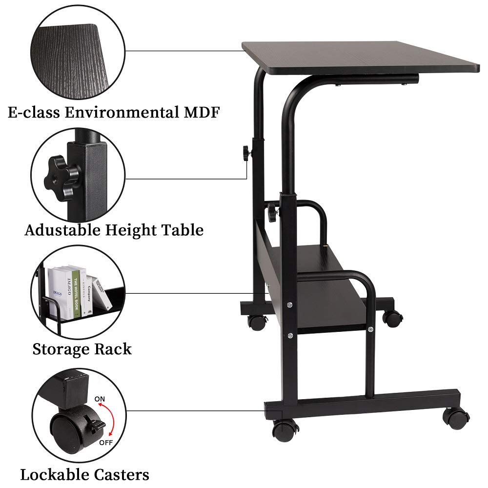 GAJOO Mobile Side Table Mobile Laptop Desk Cart 23.6 Inches Tray Table