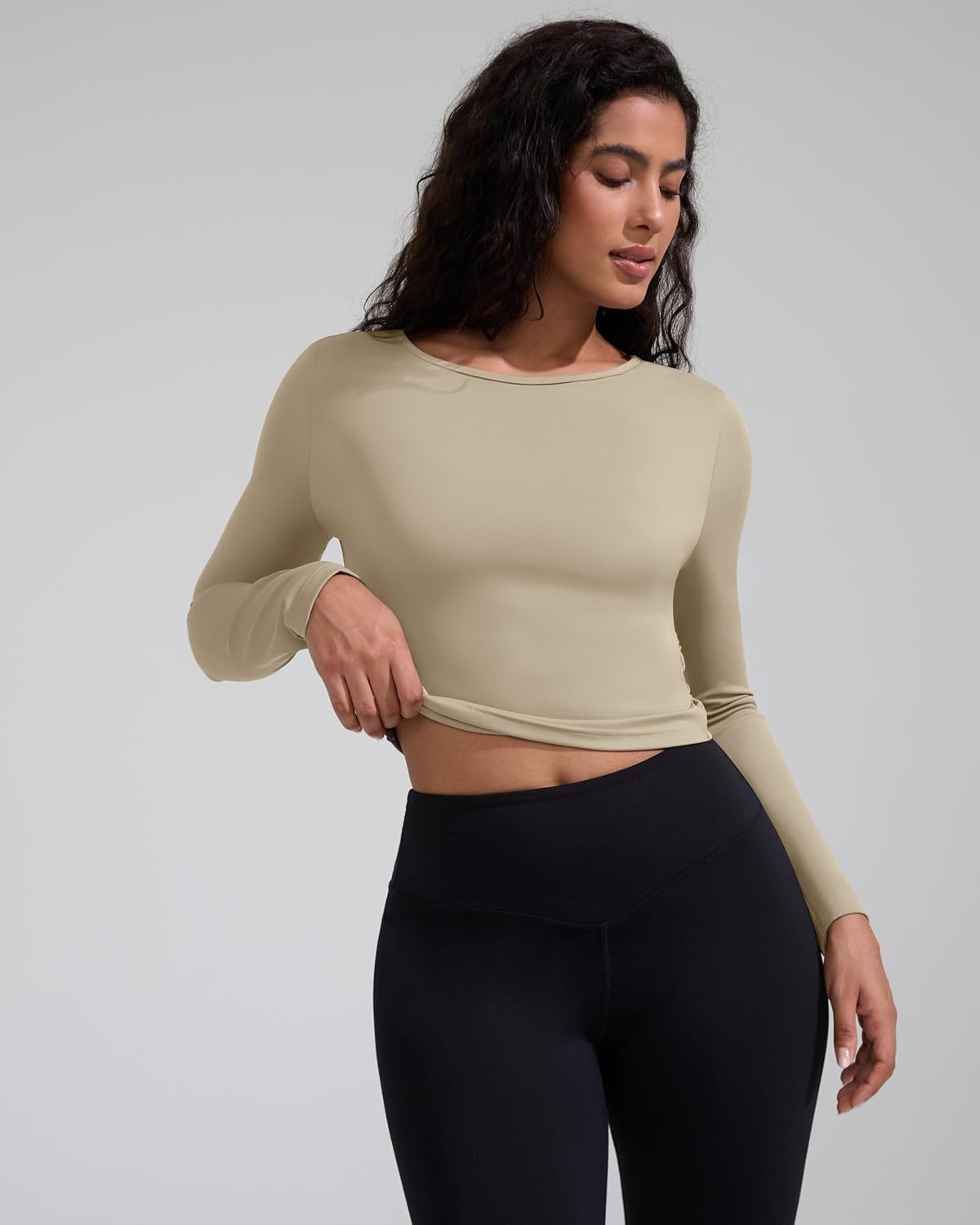 Cropped Workout Tops for Women Long Sleeve Athletic Shirts Ultra Soft Quick Dry Backless Running Gym Yoga Shirt - Image 2
