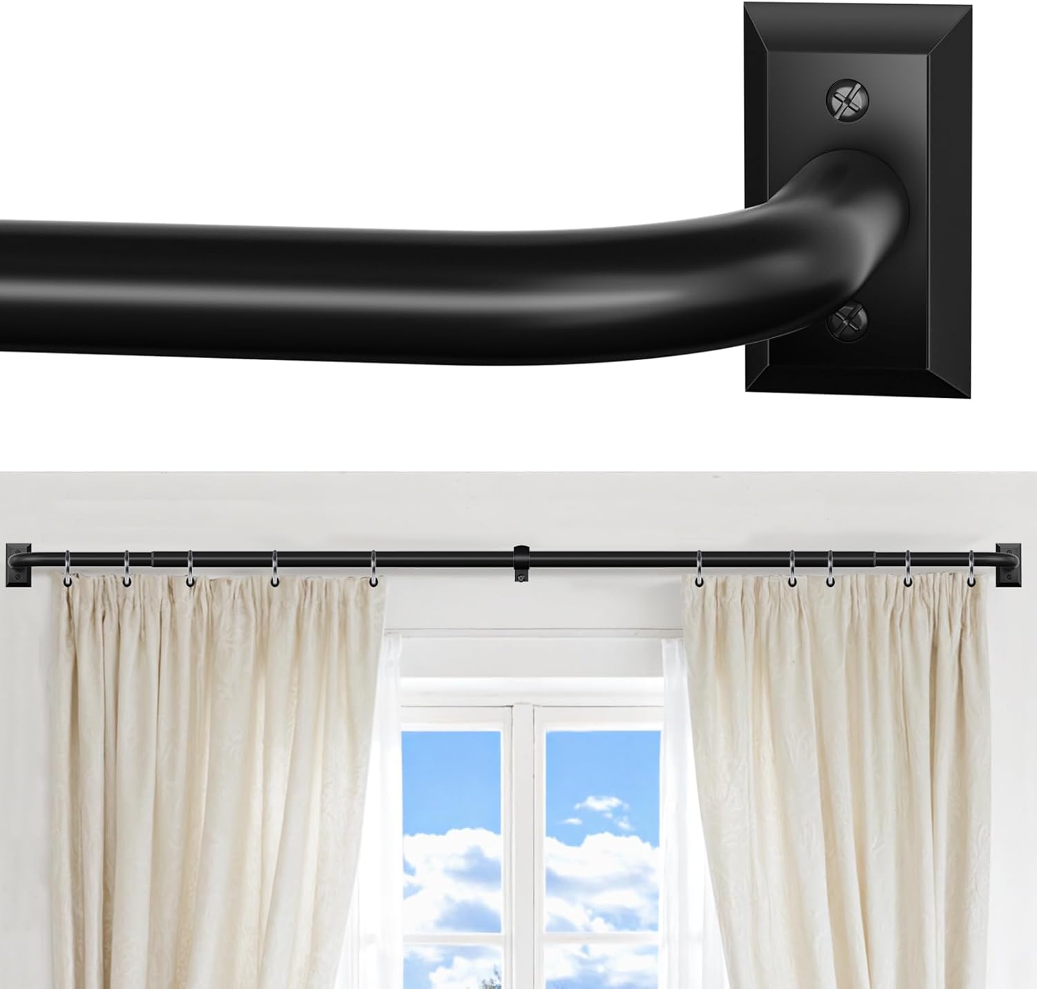Black Curtain Rod, Room Darkening Rods for Windows 28 to 48 Inches(2.3-4Ft), Wrap Around Curtain Rods, Heavy Duty Blackout Drapery, Modern Decorative Window Treatment Rod, Matte Black 28-48" Matte Black