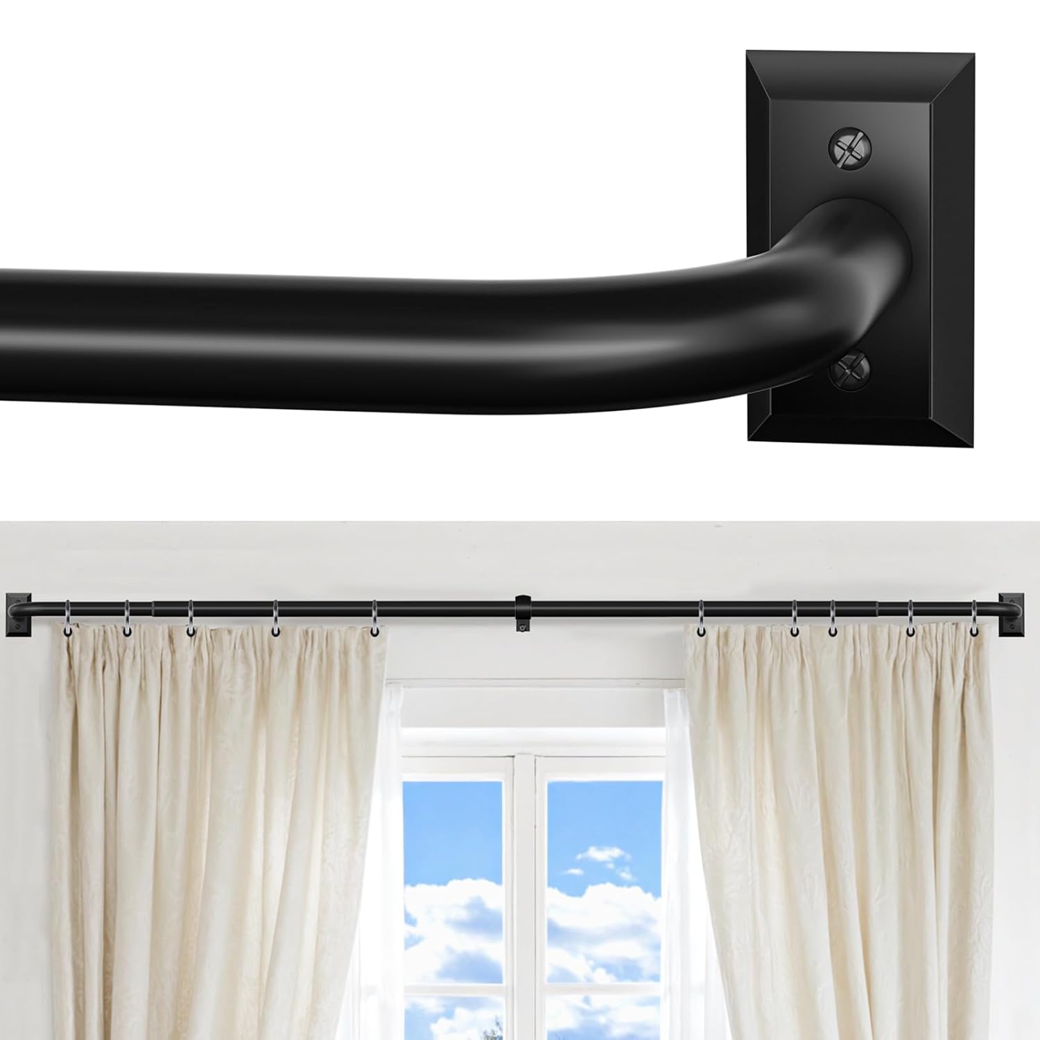 Black Curtain Rod Room Darkening Rods for Windows 28 to 48 Inches 2 3-4Ft Wrap Around Curtain Rods