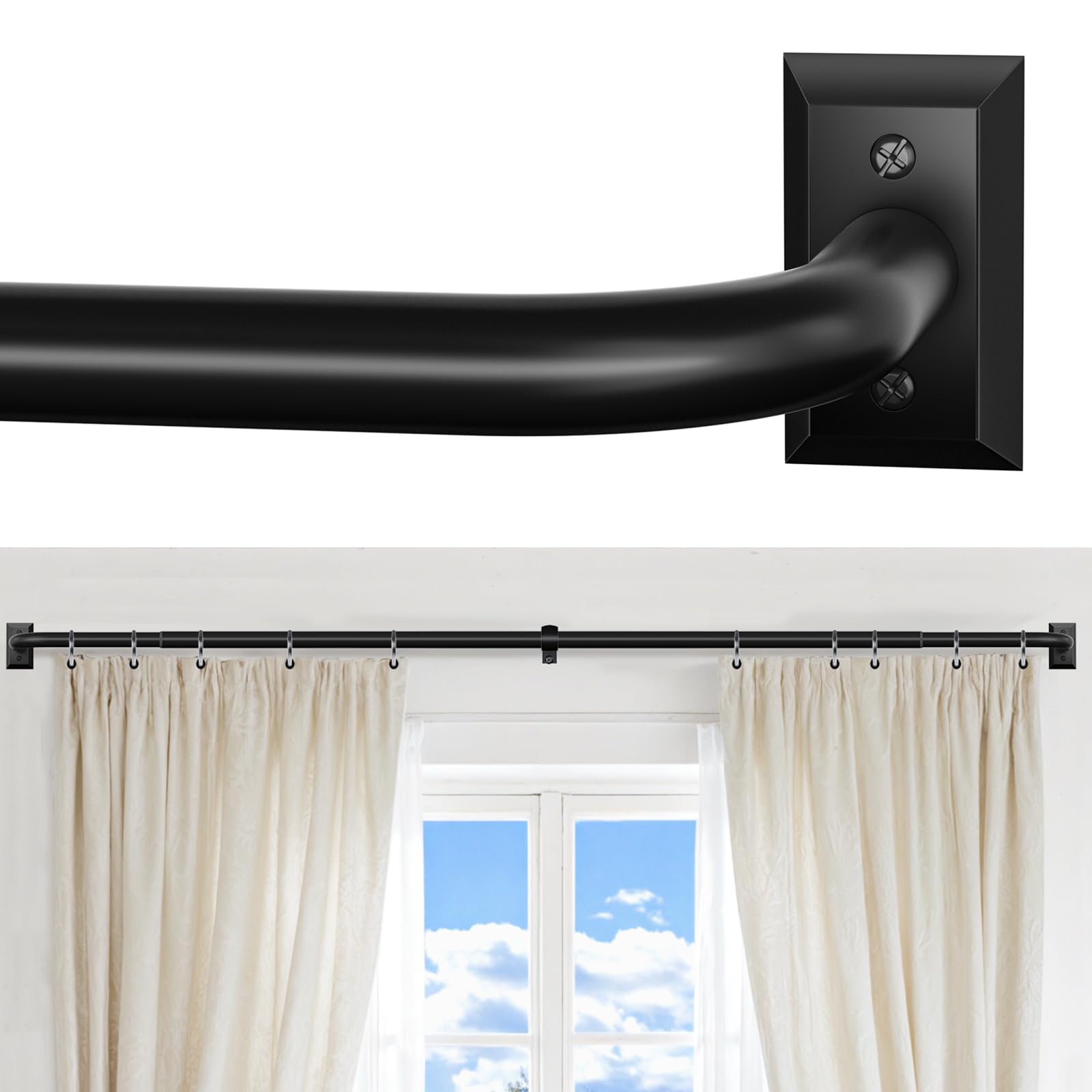 ZYRW Black Curtain Rod, Room Darkening Rods for Windows 28 to 48 Inches(2.3-4Ft), Wrap Around Curtain Rods, Heavy Duty Blackout Drapery, Modern Decorative Window Treatment Rod, Matte Black
