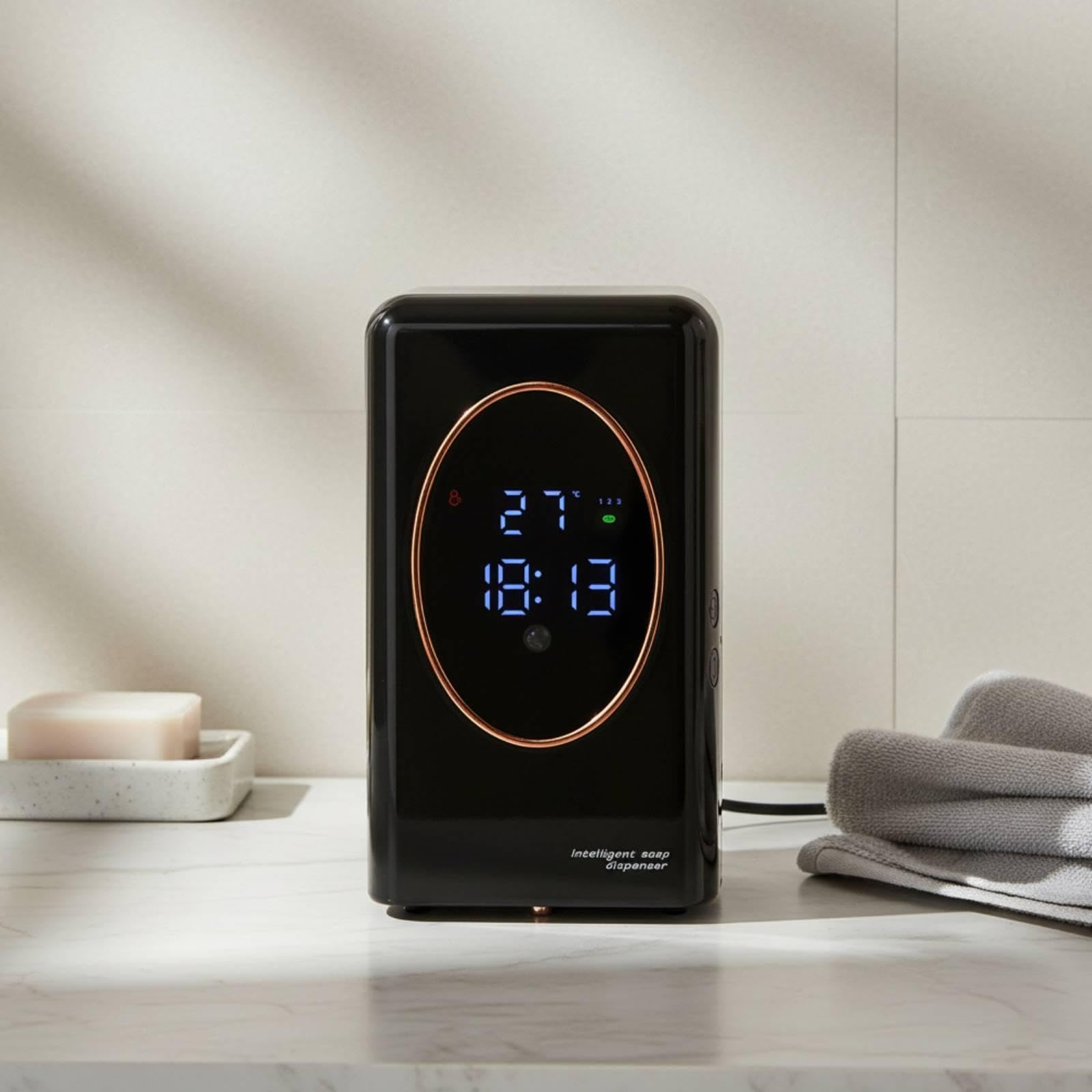Dispensador Automático de Jabón con de Espuma Ajustable Montado en Pared Y Depósito Grande Inteligente Y Función Impermeable Adecuado P, Negro, Individual