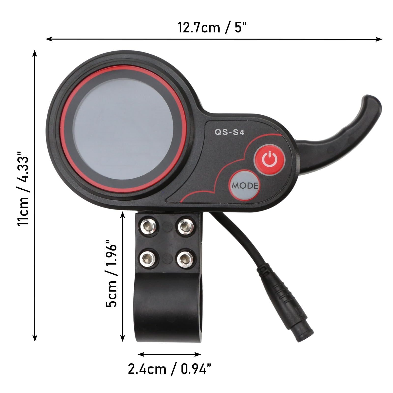 QS-S4 36V-60V Accélérateur pouce avec écran LCD et clé de verrouillage d'allumage compatible et adapté pour les scooters électriques Zero 8, 9, 10, 8X, 10X - Affichage 6 broches Pièces de