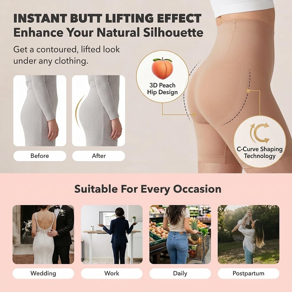 Boolavard Fajas Moldeadoras para Mujer - Shorts de Cintura Alta con Control de Abdomen y Efecto Reductor de Muslos. Ropa Interior para Mujer.