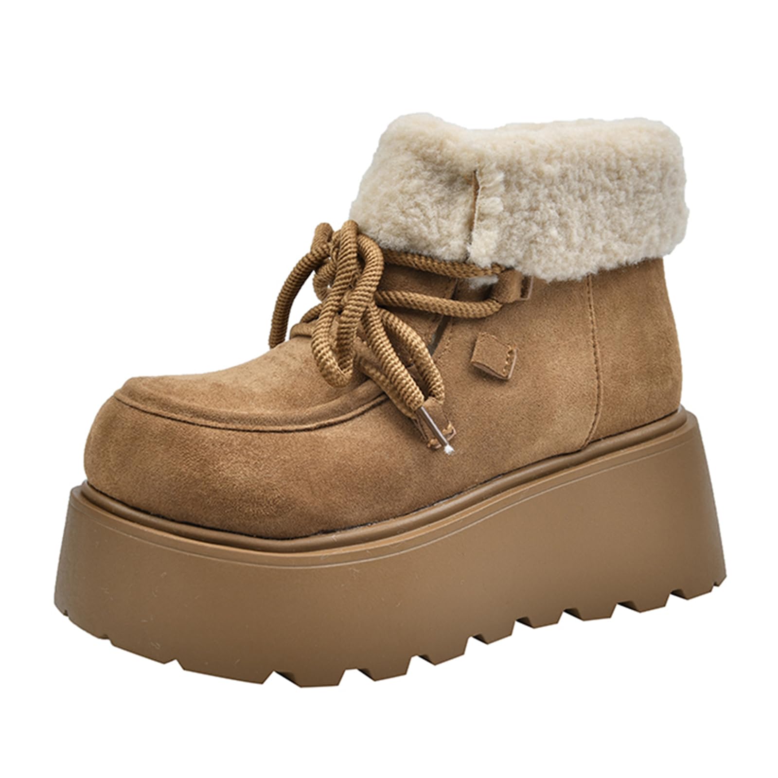 Womens Suede Platform Fur Lined Snow Ankle Boots Fashion Comfortable Lightweight Lace-up Short Booties For Business Date Wedding