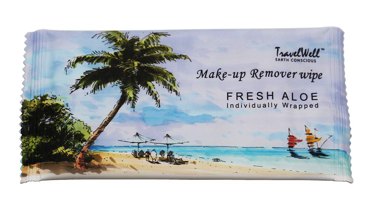 TRAVELWELL Cleanings & Make-Up Remover Wipes Individually Wrapped 500 Count per Package Nartural Fresh Aloe Acohol Free Tr...
