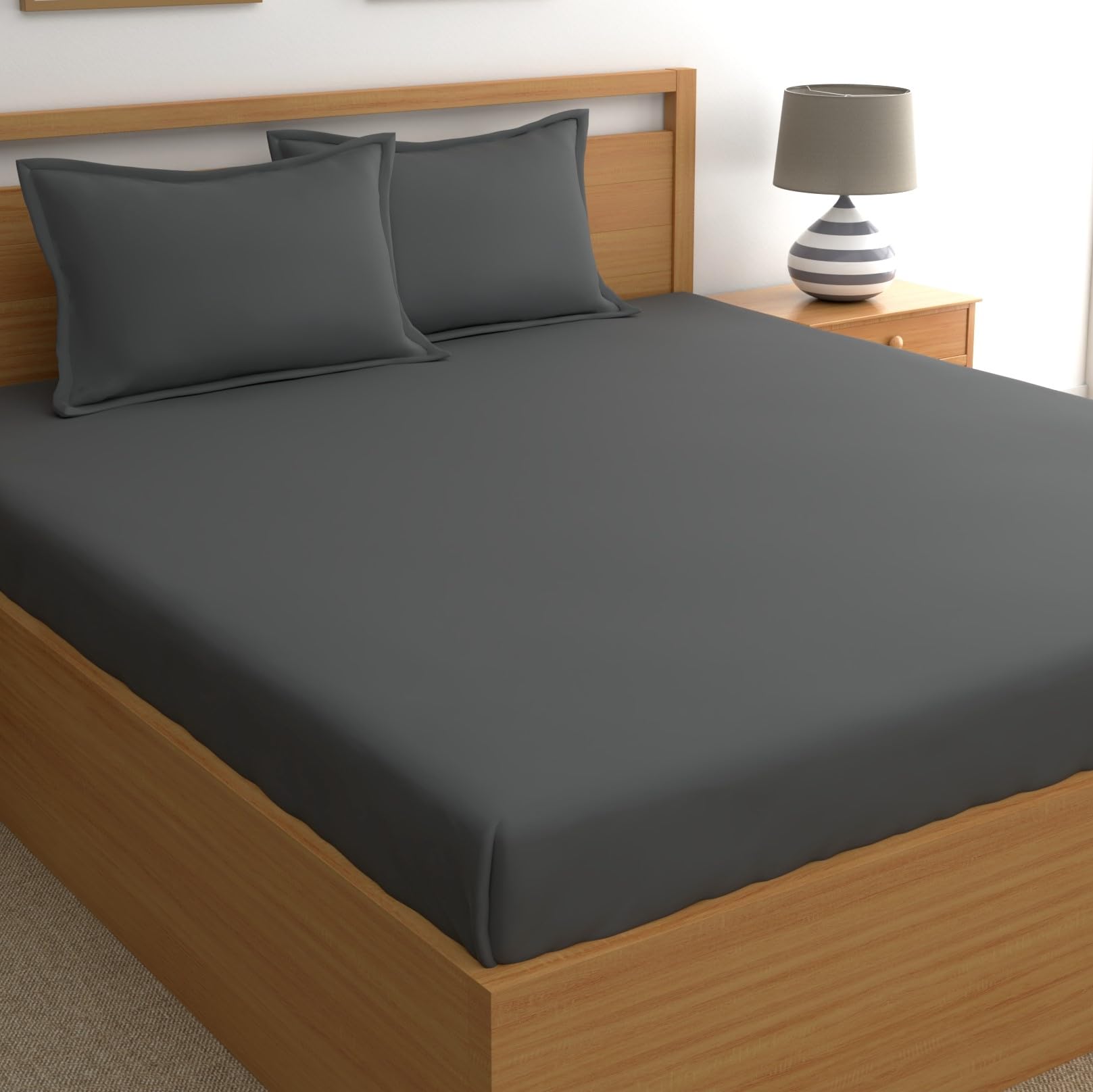 Dreamscape 100% Cotton King Bedsheet with 2 Pillow Covers, 400 TC Cotton Solid Dark Grey Bedsheet for King Bed (9ft x 9ft) (B0CNXLNY11) Amazon Price History, Amazon Price Tracker