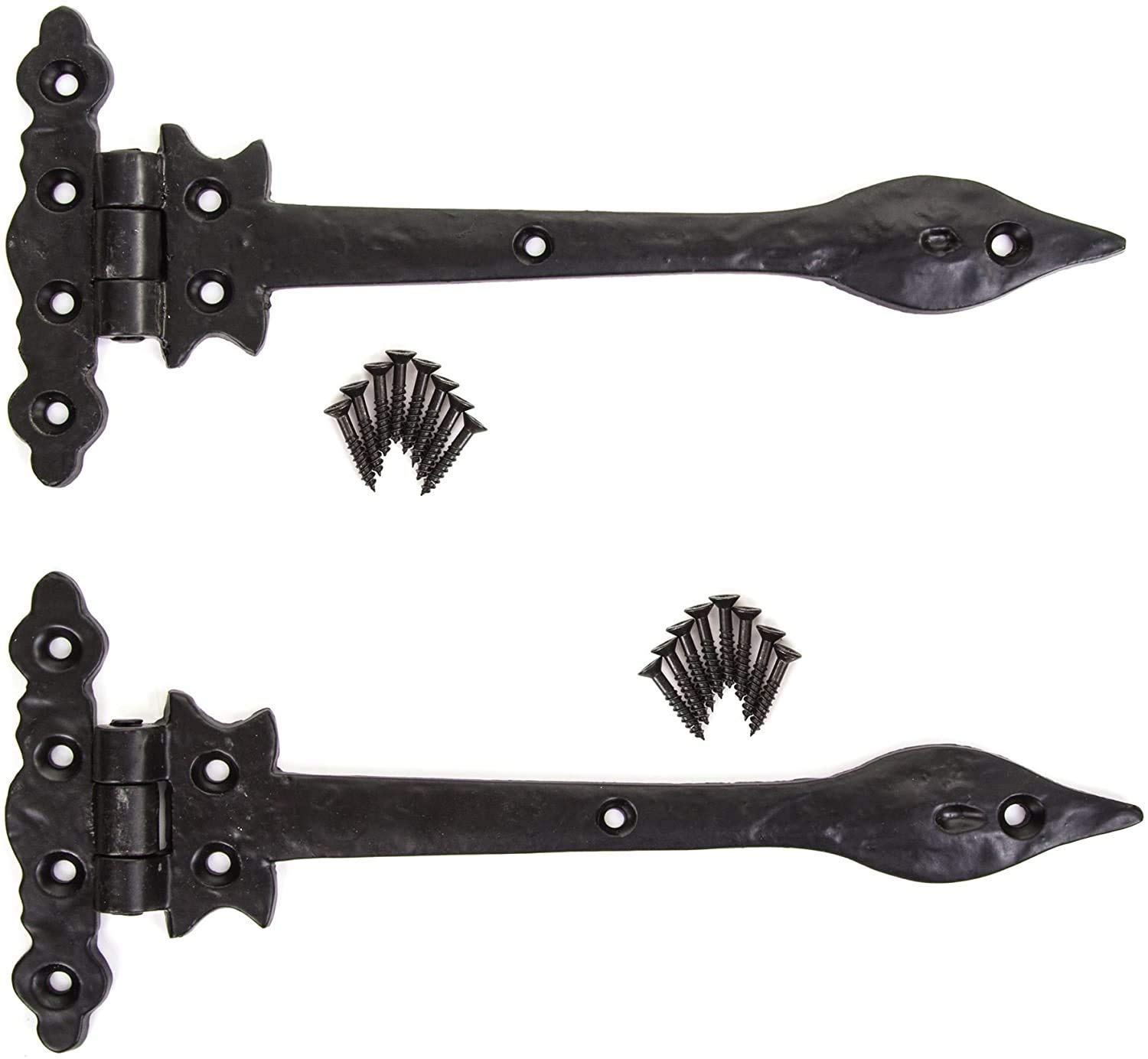 Brass & Metal Black B&M Pair Of Traditional Antique Spear Hinge Leaf Design Door Hinge 12" - Cast Iron