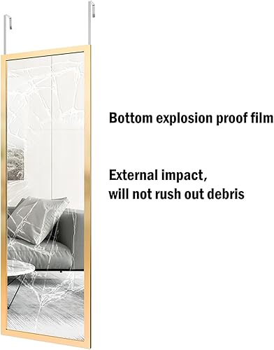 Miniatura 3 de Espejo de puerta colgante, espejo de cuerpo completo, espejo de pared de longitud completa, 44 x 16 pulgadas, dorado montado en la pared, espejo de