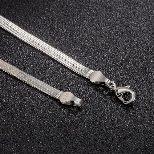 DOCCESTU Sterling Silver Necklace with Flat Herringbone Chain - Men & Women's Assorted Lengths 16-24in - High Polish, Hypoallergenic Exquisite Collar4