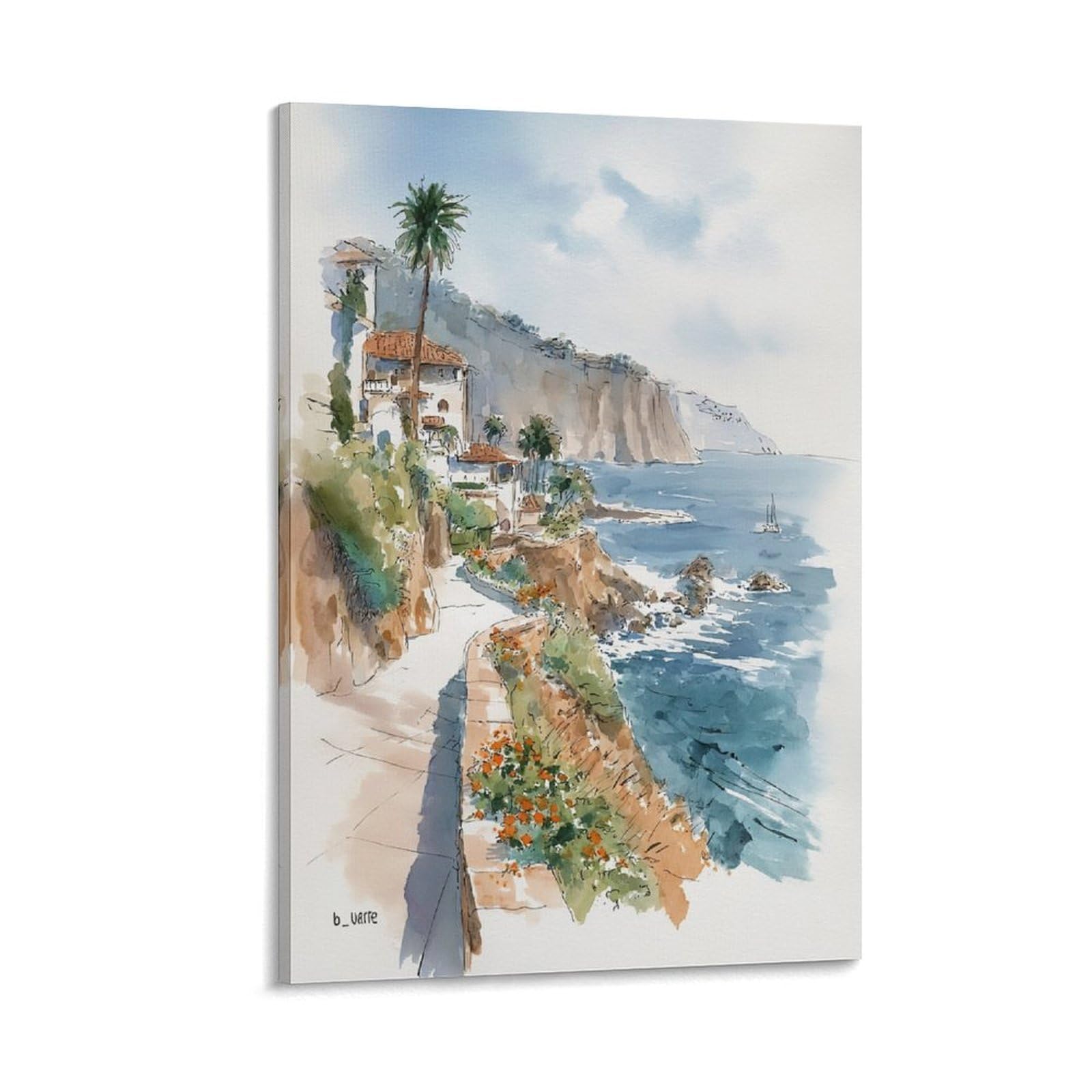 XWYMXZ La Jolla Coast Watercolor Painting San Diego Posters 24x36inch(60x90cm) Vintage Watercolor Canvas Art