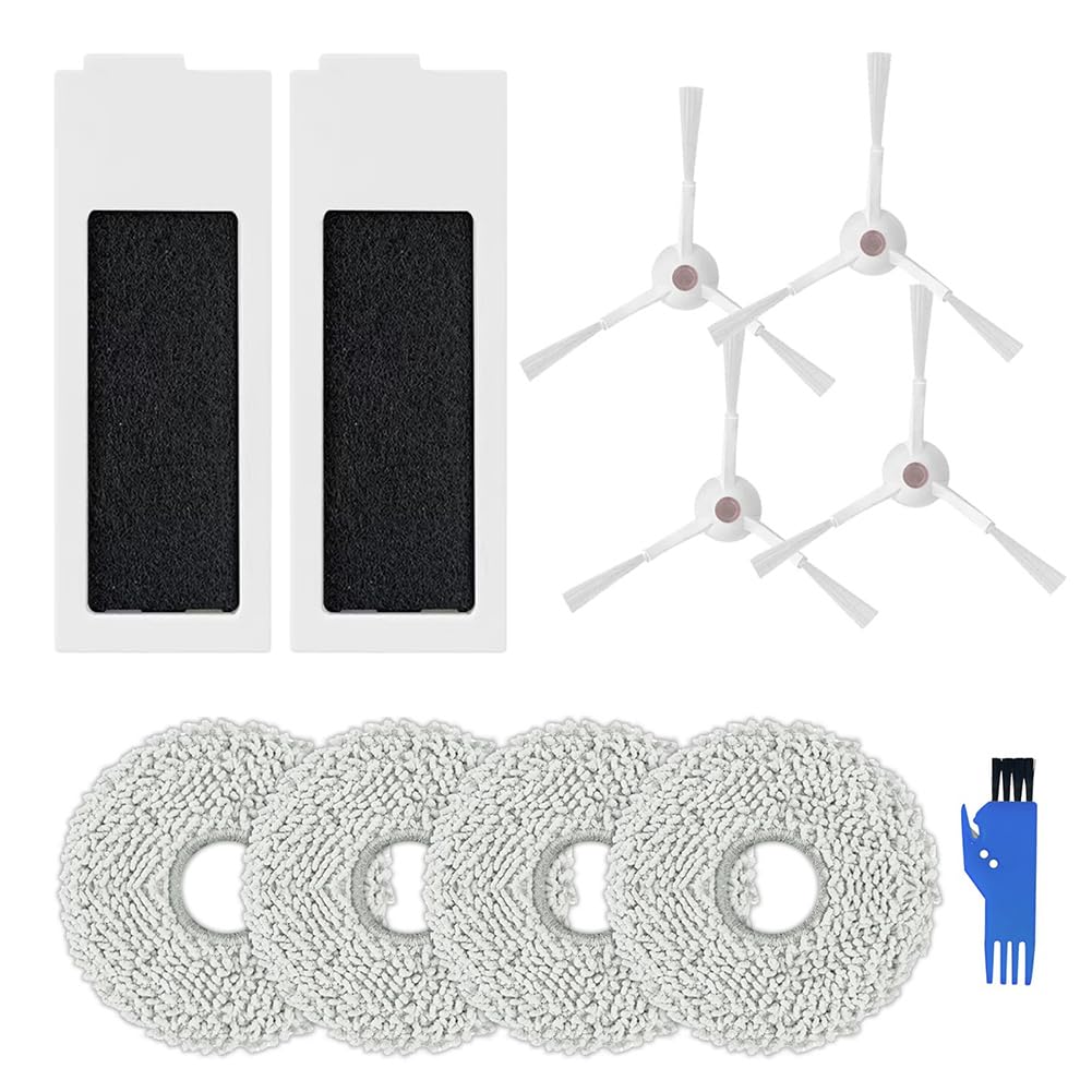 11 Pcs Replacement Accessory Set for Ecovacs for DEEBOT for T20 for OMNI Robot Vacuum Cleaner, 4 Side Brushes, 2 HEPA , 4 Mop Cloth for PADS, 1 Cleaning Brush