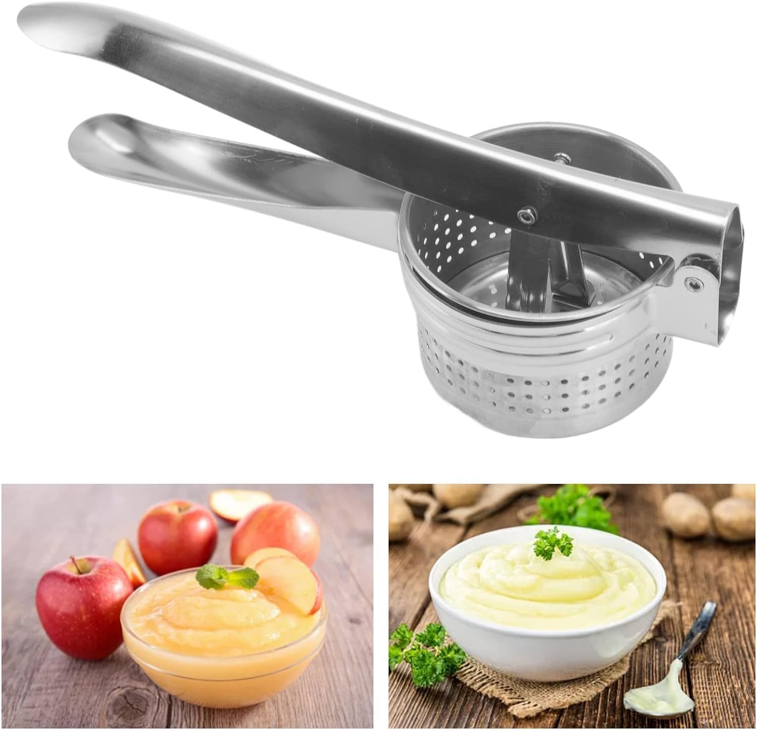 Potato Ricer, Food-Grade Stainless Steel Potato Ricer and Masher, Heavy Duty Commercial Manual Potatoes Presser for Creamy Mashed Potatoes and Juice