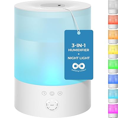 Everlasting Comfort 2.5L Top Fill Humidifiers for Bedroom, 2.5L - Quiet Easy to Fill & Clean, 24HR Runtime, Night Lights, Timer, Ultrasonic Cool Mist Humidifier, Auto Shut-Off, Essential Oil Diffuser