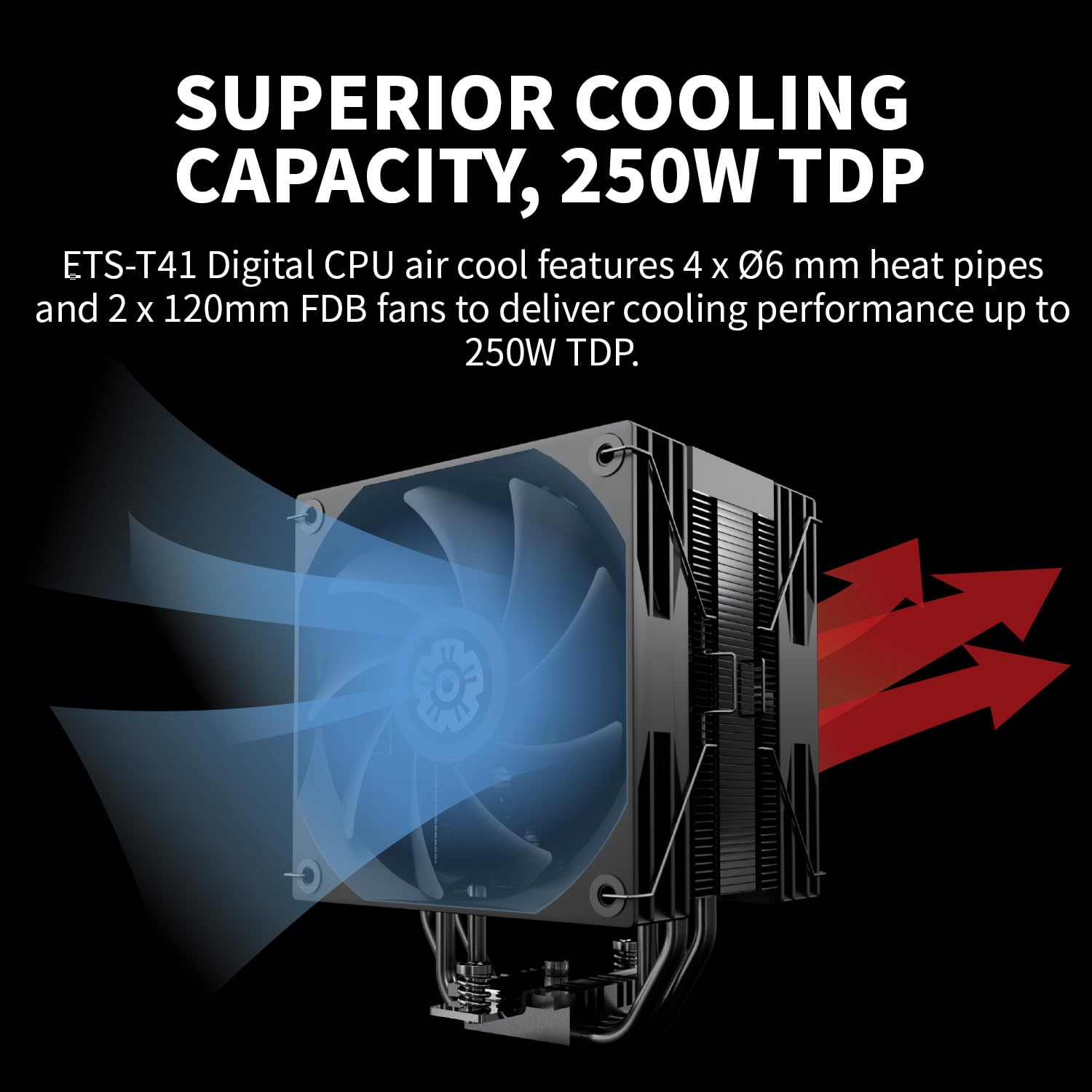 ENERMAX ETS-T41D CPU, indicatore di stato digitale, 2 x 120 mm, cuscinetti FDB, 4 x tubi di calore verniciati da 6 mm, TDP 220W+, con Dow Corning TC-5888, AMD AM5/AM4 Intel LGA1851/1700/115x