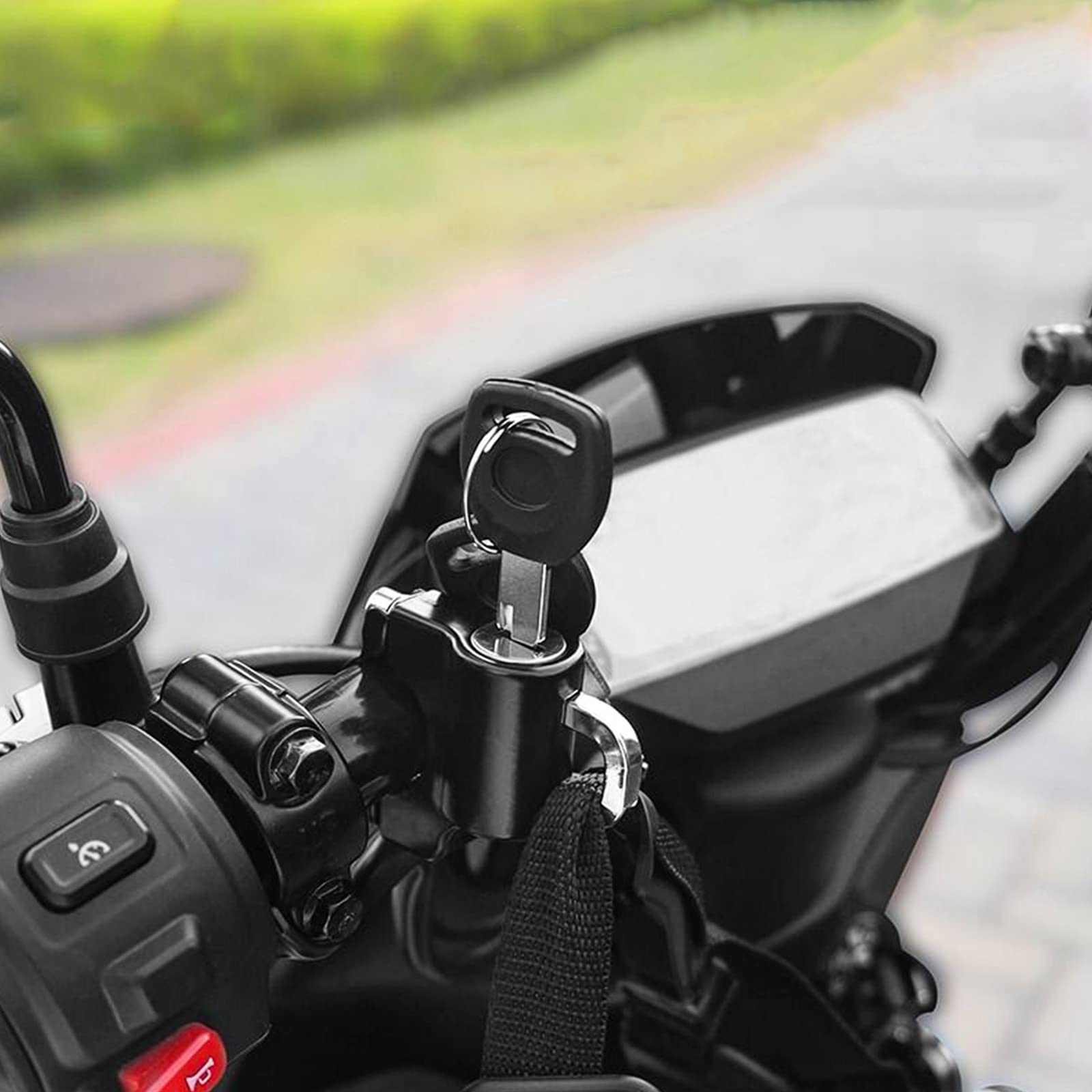 2 szt. Blokada kasku motocyklowego, antykradzieżowa, stała wielofunkcyjna blokada, akumulator ogólny, elektryczny zamek do kasku 22-28 mm, rurki kierownicy, motocykla, roweru lub skutera, 2 szt