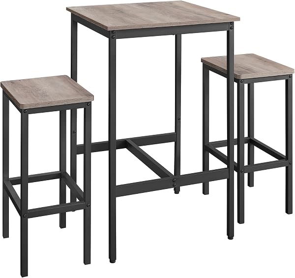 VASAGLE Bar Table Set with Stools, Dining Table with 2 Chairs, Small Kitchen Table, Bar Chairs, for Dining Room, Kitchen, Heather Greige and Ink Black LBT017B02 - 1