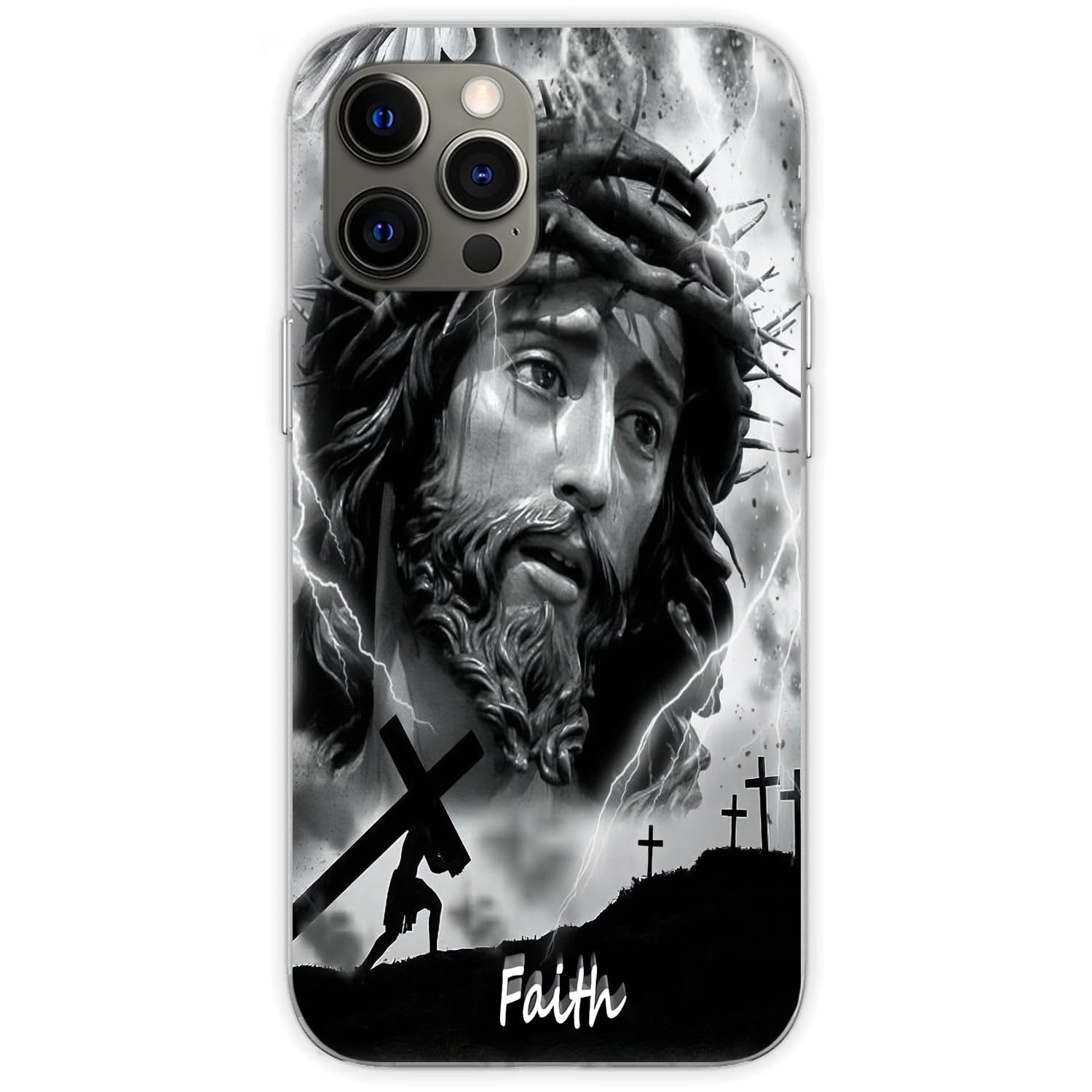 YUHEYUAN Phone Case Christian Jesus Compatible with iPhone 12/12 Pro God Thorns Crosses Faith Soft TPU Shockproof Protective Phone Cover