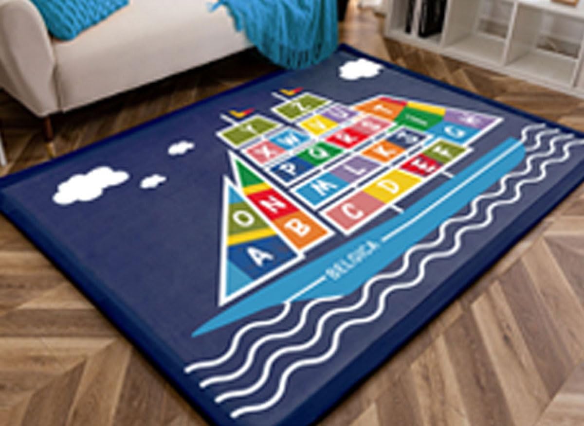 Alfombra De Habitacion Bebe, Niña Niño De Juego Alfombra, Ultra Suaves Estera de Antideslizantes, Adecuadas para Gatear y Jugar-Alphabet sailboat-120 * 180cm