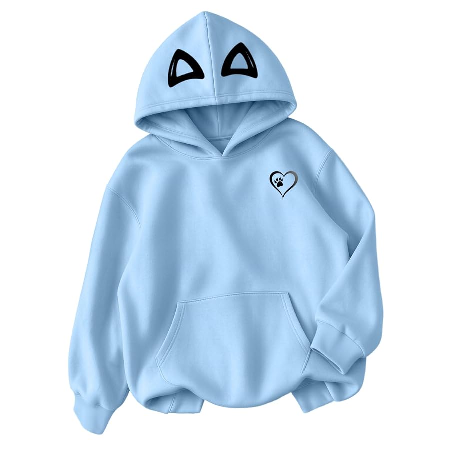 Hoodie Mädchen Kapuzenpullover Warme Fleecepullover Sweatshirt mit Katzen | Girl Herbst Winter Oberteile Mode Tops Casual Hoodies Kinder Winterpullover mit Taschen Kapuzen Blau 140, Bild 5