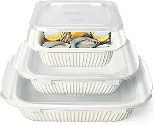 Artena Casserole Dishes For Oven, Ceramic Baking Dish, Large Lasagna Pan With Handles, Baking Pan Casserole Dish, Rectangular Bakeware Deep, White, Set Of 3 (5.1Qt/2.3Qt/1.1Qt) (Baking Dish With Lids)