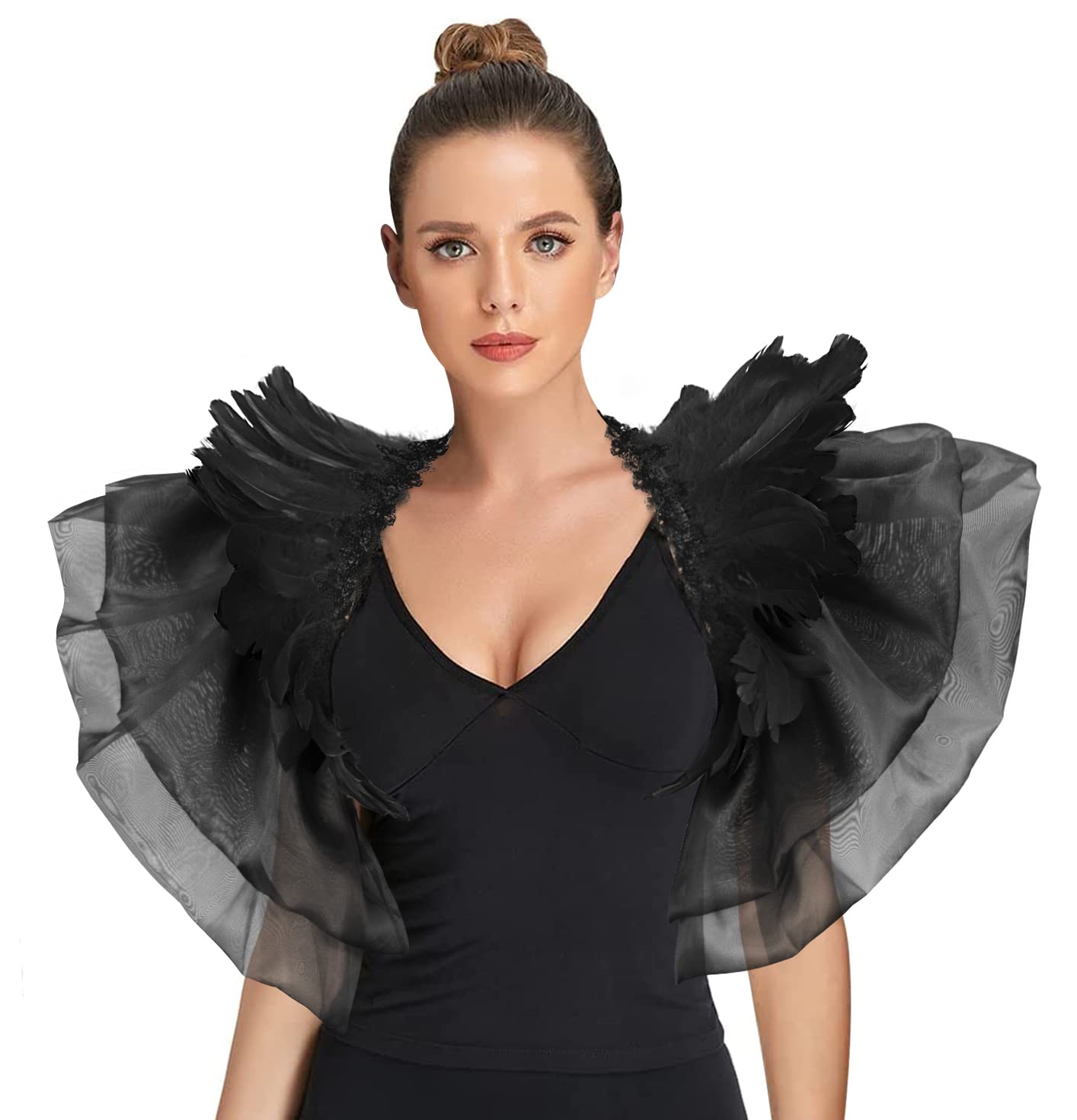 Gothic Mesh Feather Shrug Cape Shawl Halloween Costume for Adult