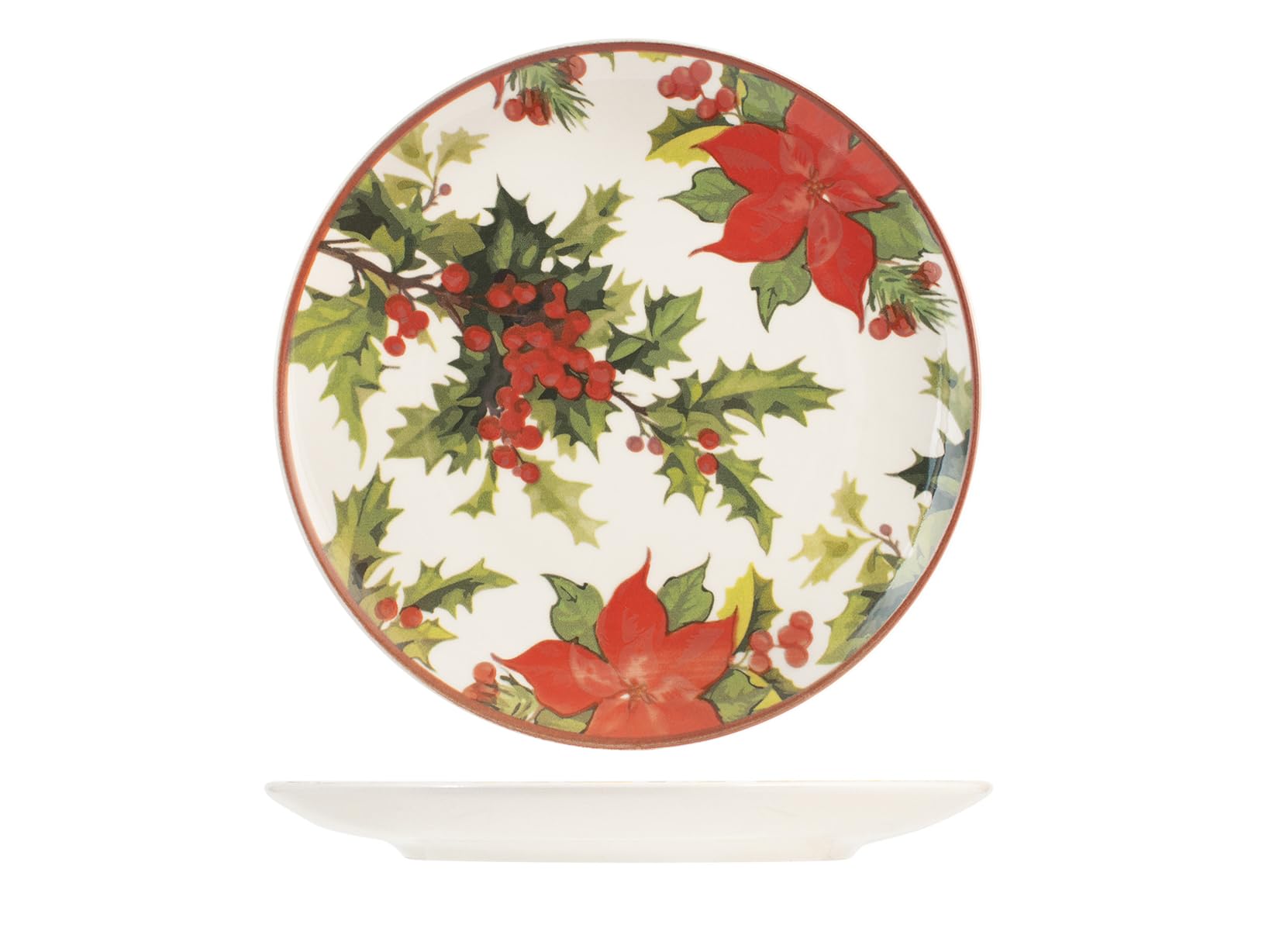 H&H Holly Jolly - Servicio de mesa, 18 platos, de gres, Navidad, fiestas