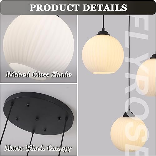Miniatura 3 de Lámpara colgante de 3 luces de globo de color negro, lámpara colgante de cristal de leche, 3 lámparas colgantes para colgar en el techo, iluminación