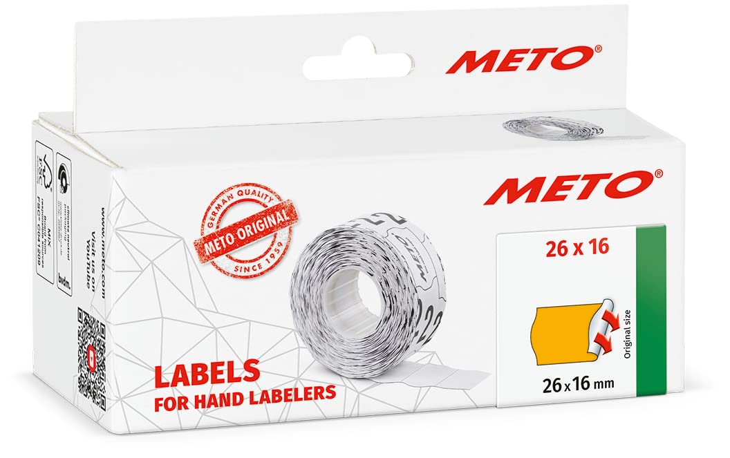 Original Meto Handauszeichner-Etiketten – Größe 26 × 16 mm, zweizeilig, fluor orange, 6.000 Stück