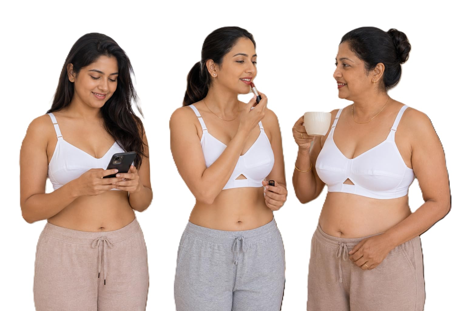 Women White Cotton Non Padded Regular Bra Set of 3-image-16