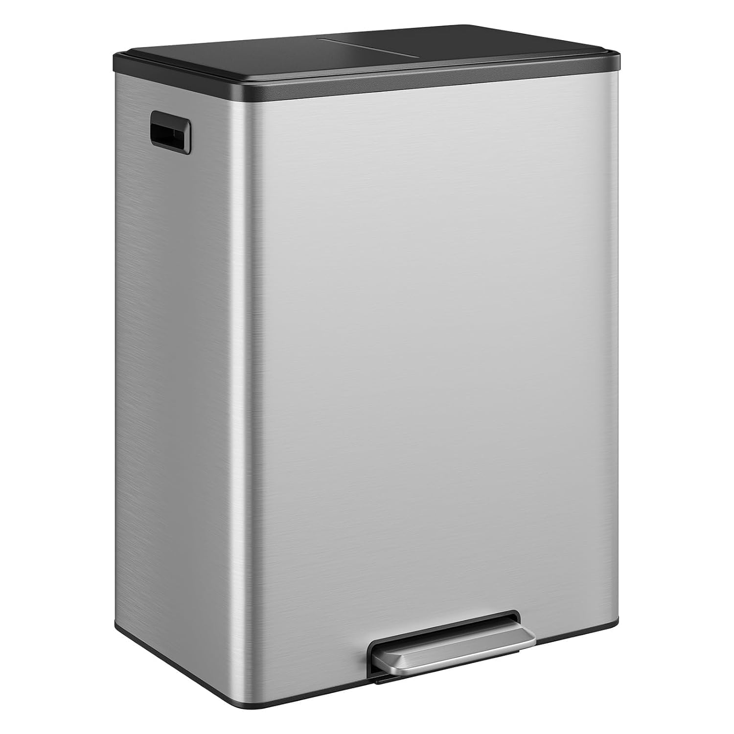 16 Gallon Kitchen Double Trash Can with Lid 60 L Stainless Steel Large Dual Trash and Recycle Bin