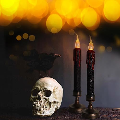 Miniatura 7 de 2 velas LED de goteo de sangre con funcionamiento de batería, velas de polvo de purpurina negra con soporte, amarillo cálido parpadeante, para bodas