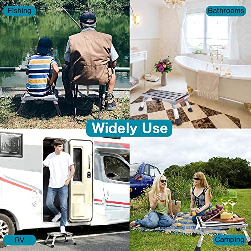 Safety Rv Steps Adjustable Height Step Stool Aluminum Folding Platform Step With 16.5" ×11.8" Anti-Slip Surface, Camper Step Stool For Travel Trailers Aluminum Rv Step Stool Supports Up To 1000Lbs #TOP6