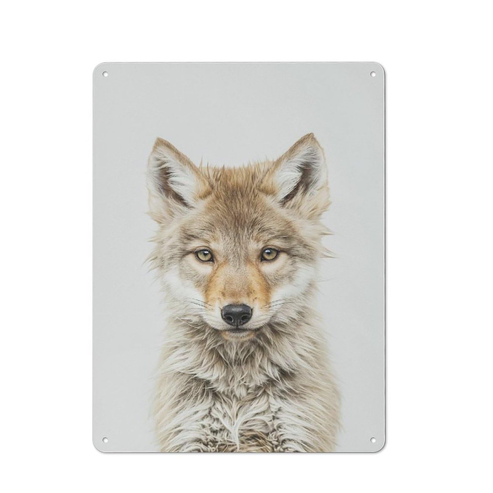 Cute Baby Wolf Rustic Metal Wall Decor 40x30cm, Garden Room Metal Sign for Patio Bar, Workshop, Shed Or Kitchen
