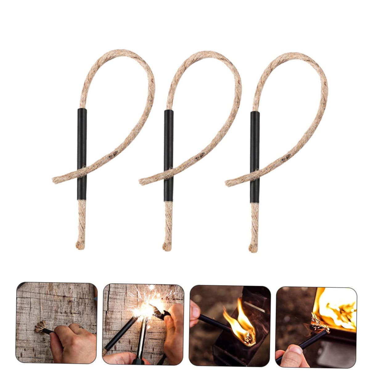 ibasenice 5 Sätze Bienenwachseil Feuerstein Feuerstarter Zum Campen Docht Camping Feueranzünder Feuerstartschnur Feuerstarterseil Aluminiumlegierung 3 Stück * 5