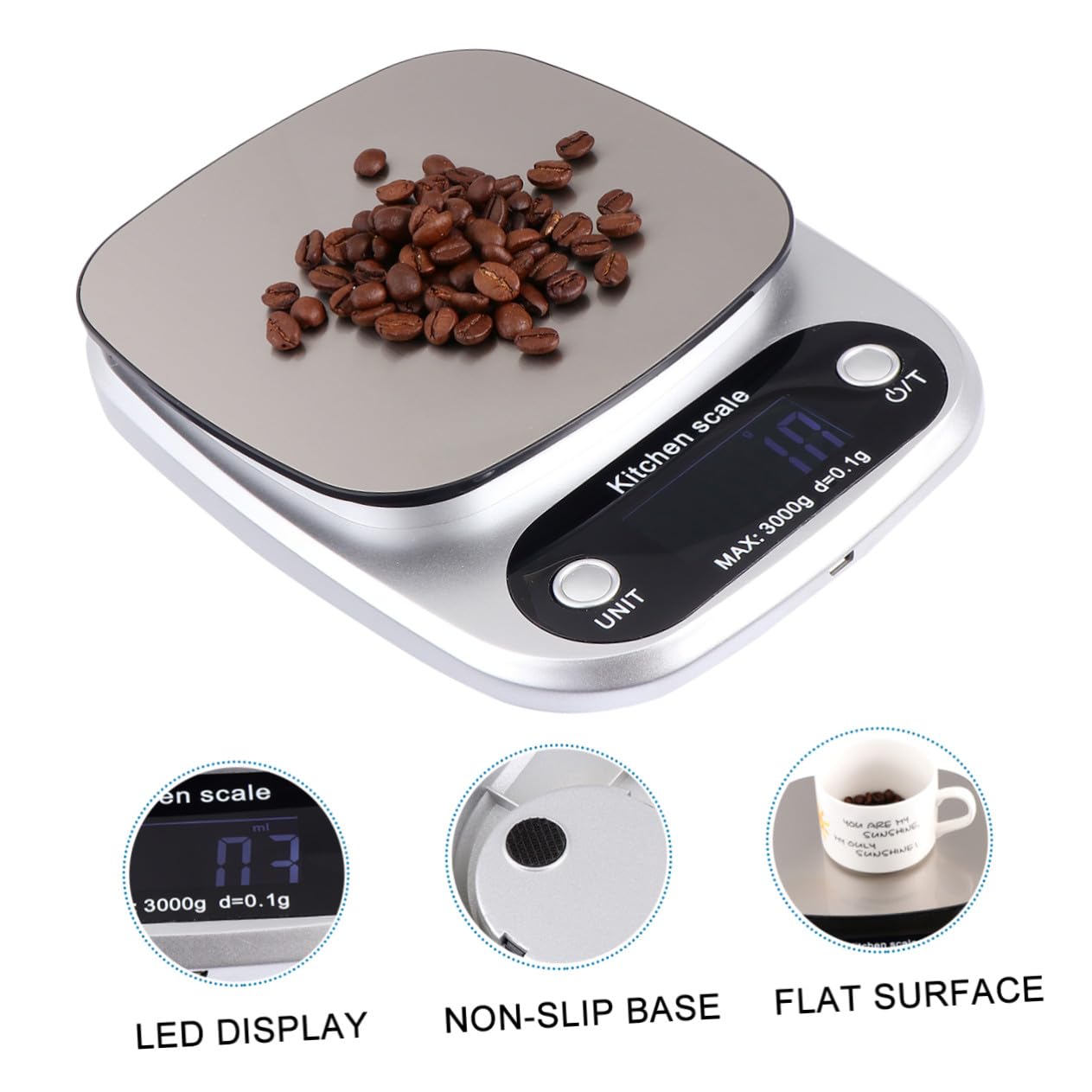 Báscula de Cocina Digital Recargable con Pantalla LCD de Acero Inoxidable para Pesar Alimentos con Alta Precisión y Sensores Sensibles