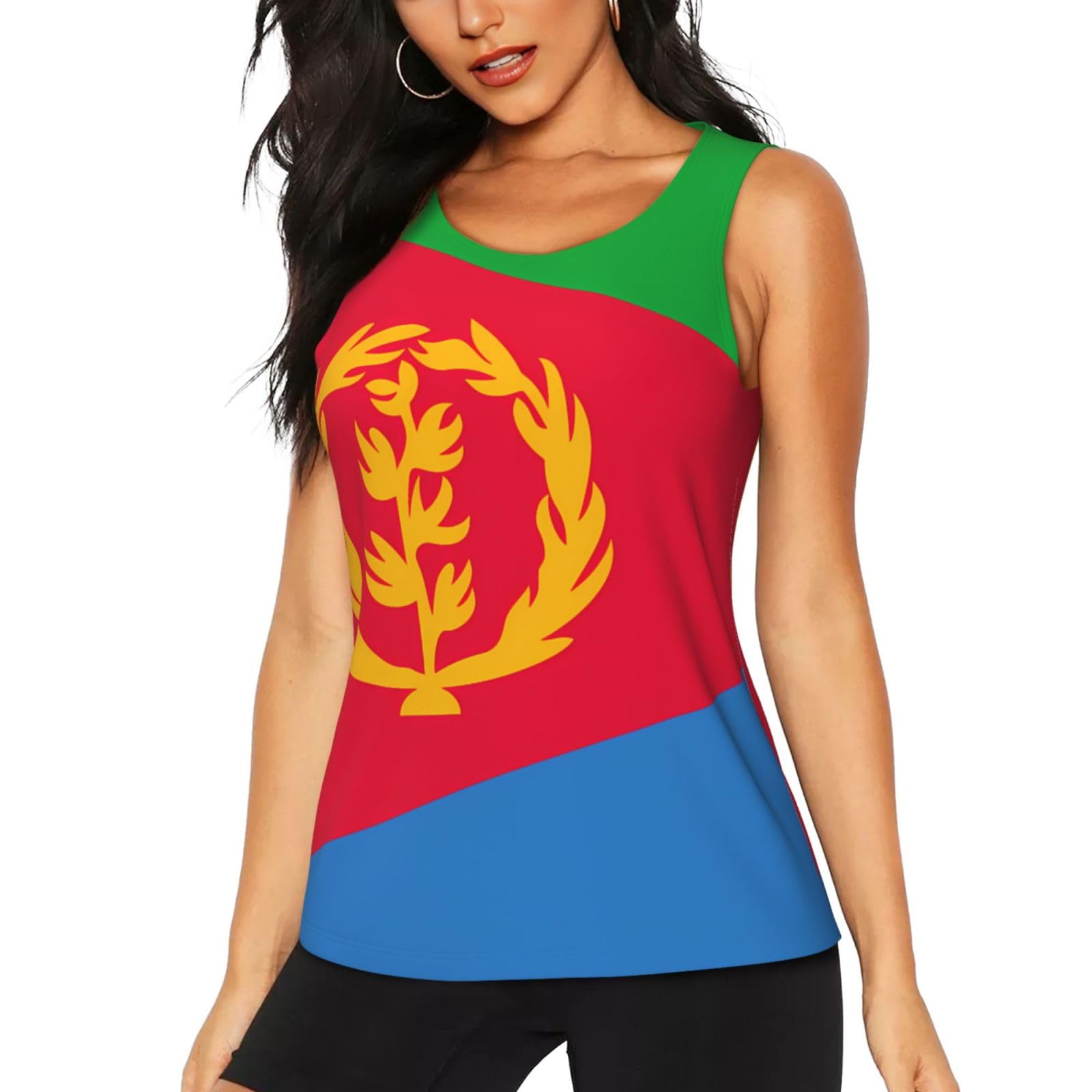 Women's Quick-Dry Athletic Tank Top,Eritrean Flag Print Gym Shirt for Running,Yoga,Training Workout Top, Black, S