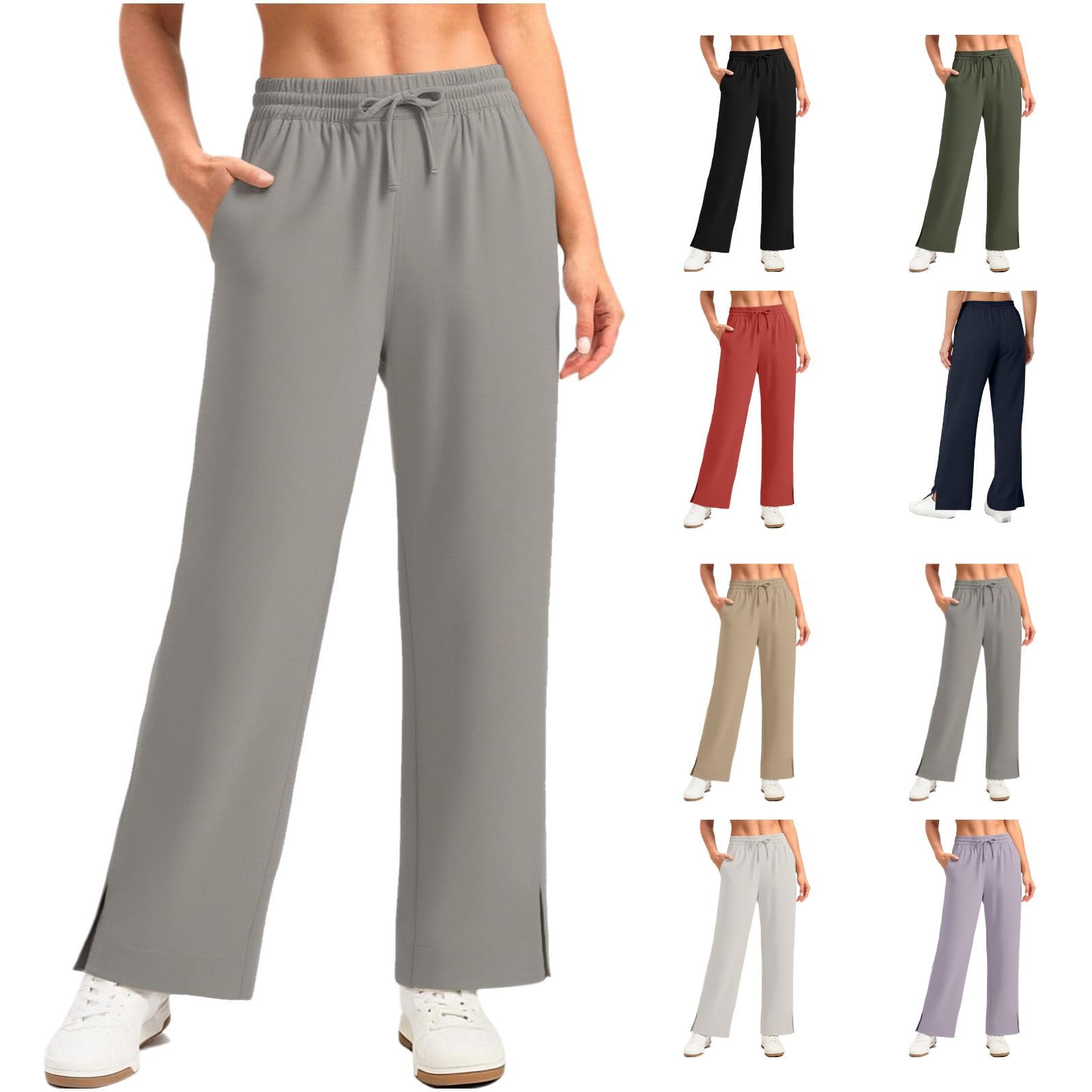 Wide Leg Pants for Women UPF 50+ Skin Protection Sunscreen Pant High Waist Drawstring Trousers with Pockets