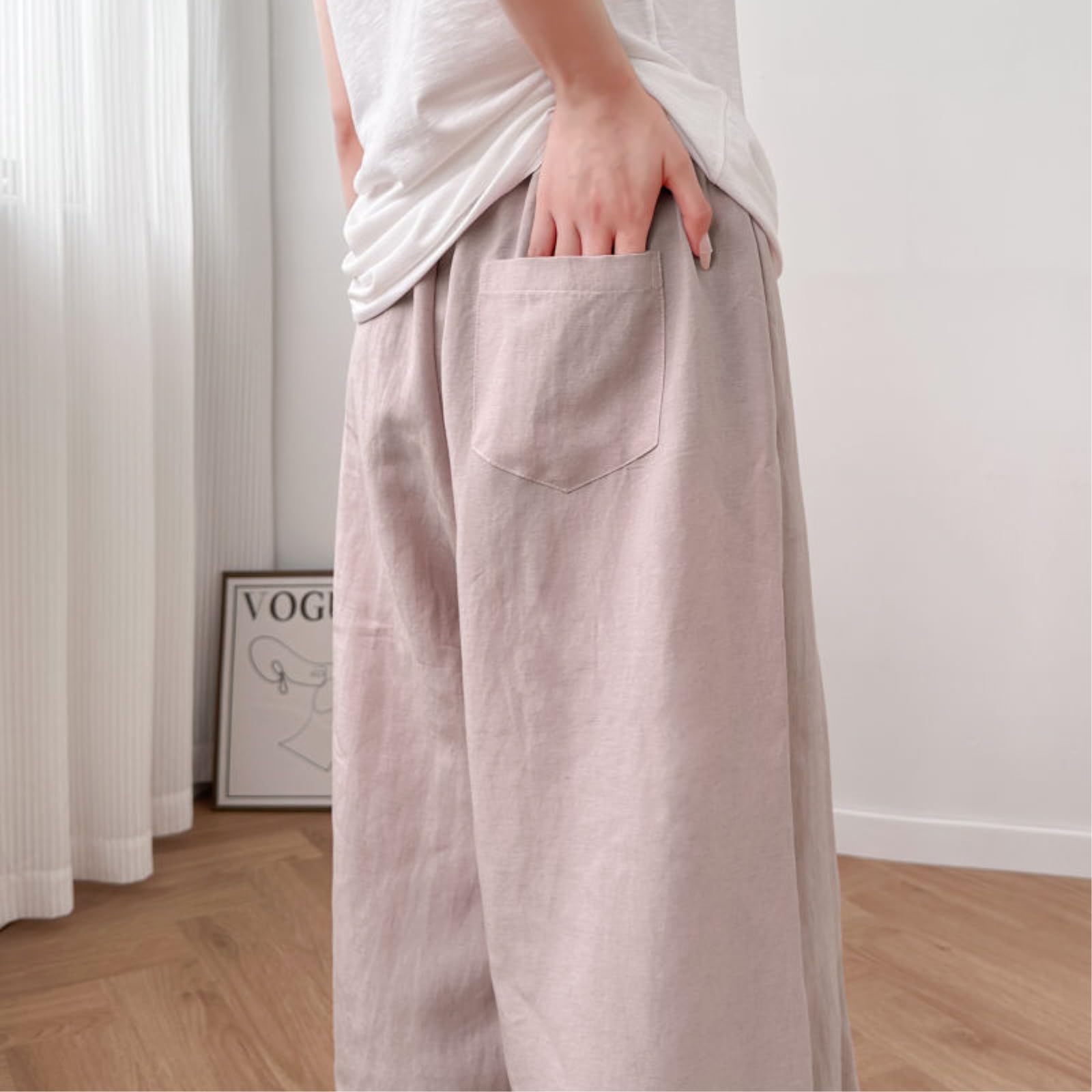 Damen Jeans Hohe Taille, Drapierte, Schlankende Breitbeinhose Für Damen, Leichte Und Atmungsaktive Leinenhose -Marine-s