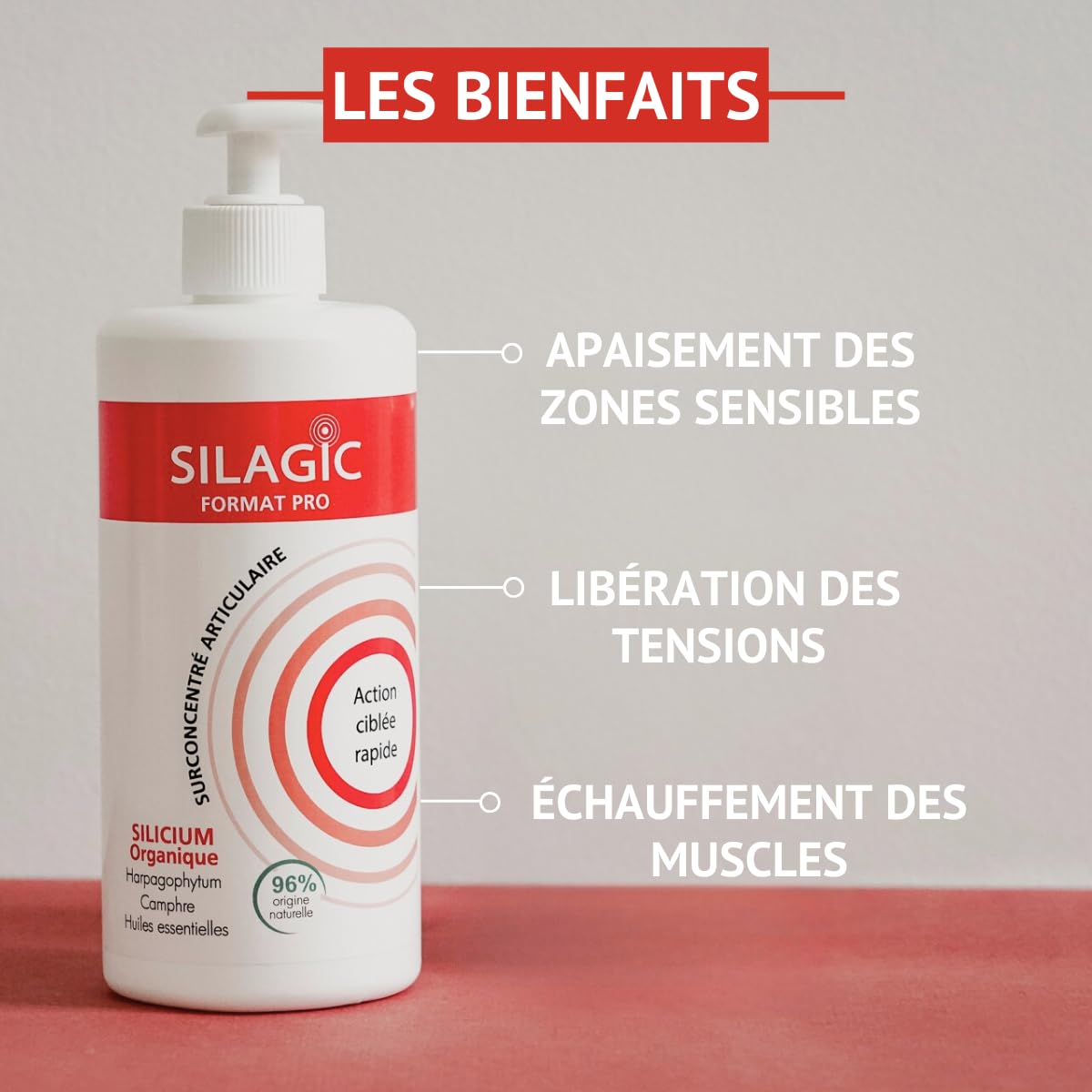 SILAGIC - Gel de Massage Chauffant Articulations & Muscles - Soulage Tensions & Raideurs - Silicium, Harpagophytum, Camphre & Huiles Essentielles - Fabriqué en France - 500 ml