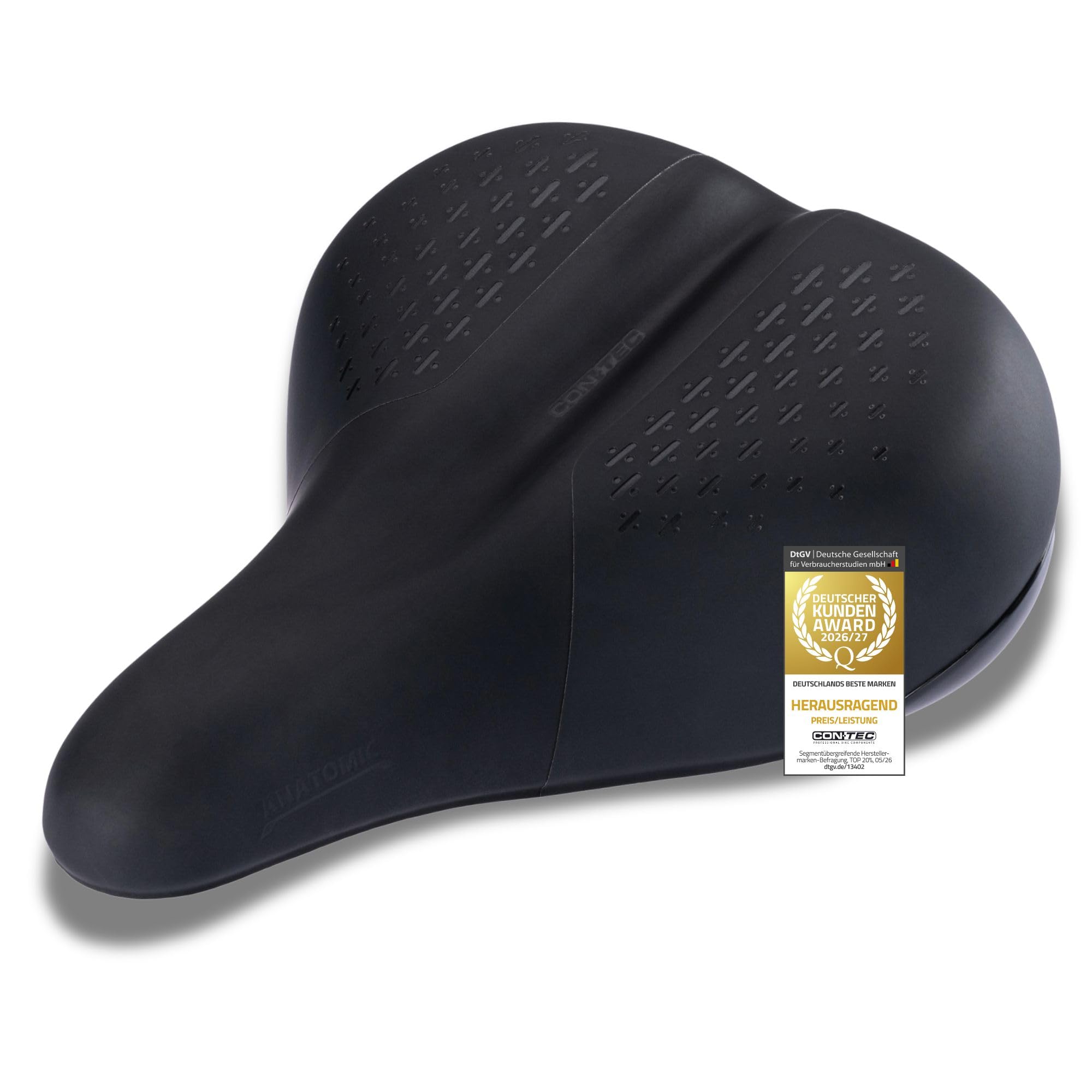 CONTEC Fahrradsattel Anatomic City, aus Polyurethan, Stoßdämpfend, bequemer Fahrradsattel, inkl. Skala, Ergonomischer Fahrrad Sattel für Herren & Damen, schwarz