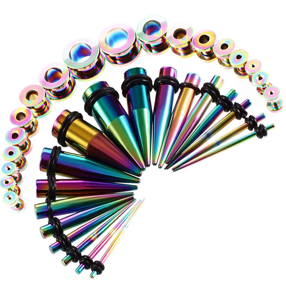 Ear Stretching Plugs Kit Metal 18Pcs Ear Stretchers Tapers + 18Pcs Flesh Tunnel Double Flared Stainless Steel 1.6mm-10mm