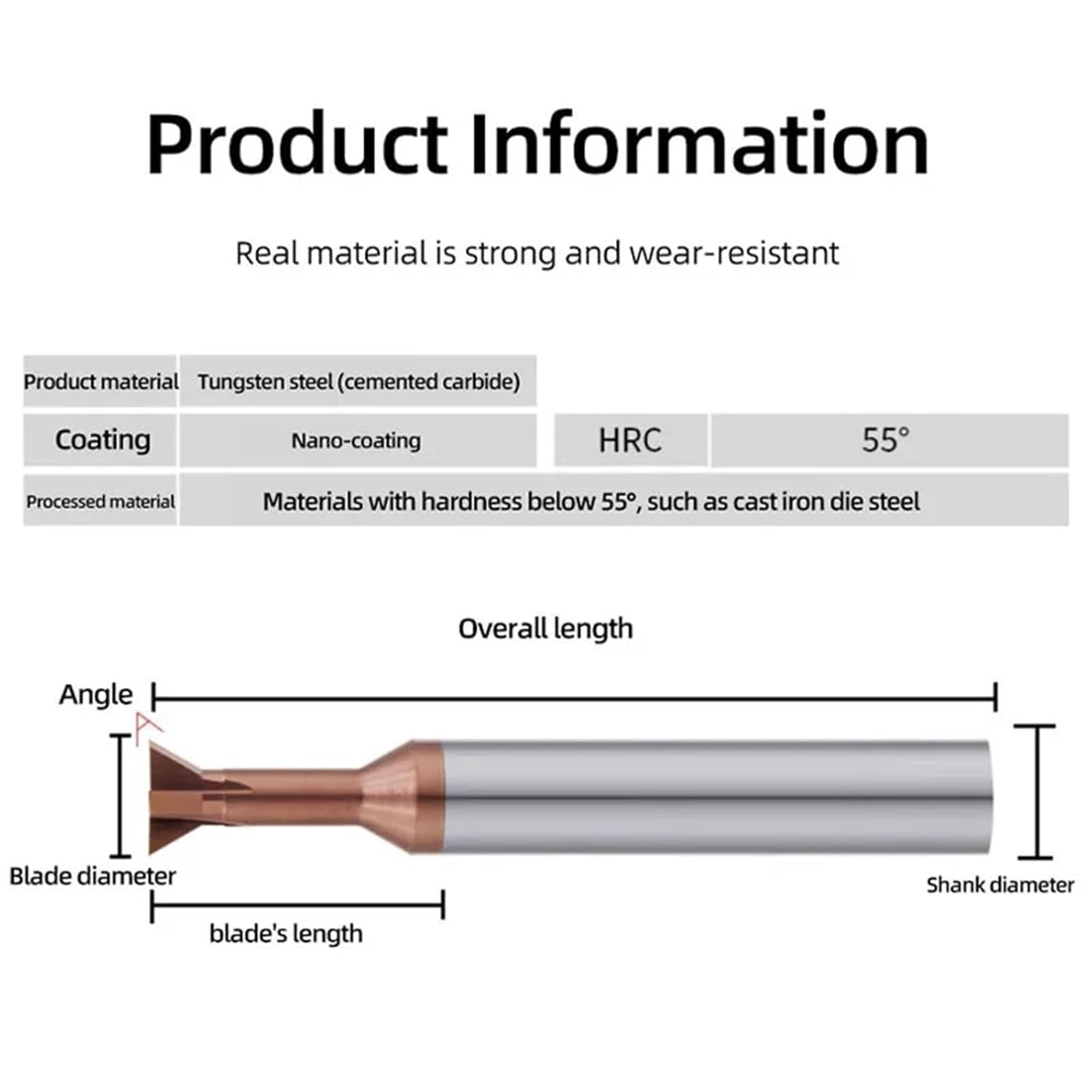 Carbide Dovetail Milling Cutter 30°/45°/60°/75° Tungsten Steel CNC Tool D4mm-D12mm(D8x75°xD4x10x60xSteel)