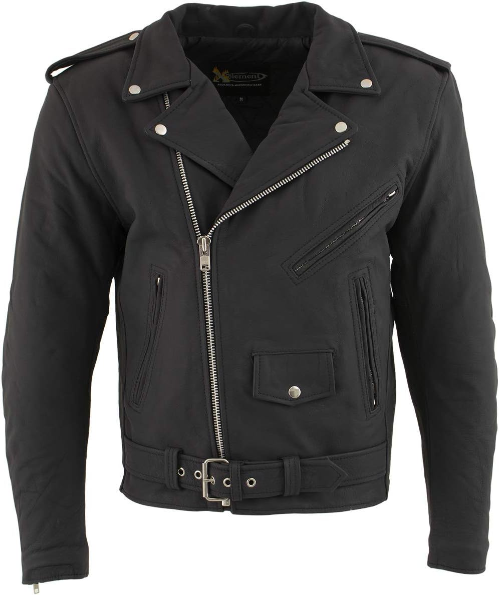 Xelement B7108 Men's 'Eazy' Flat Black Leather Jacket with Protective X-Armor - X-Large