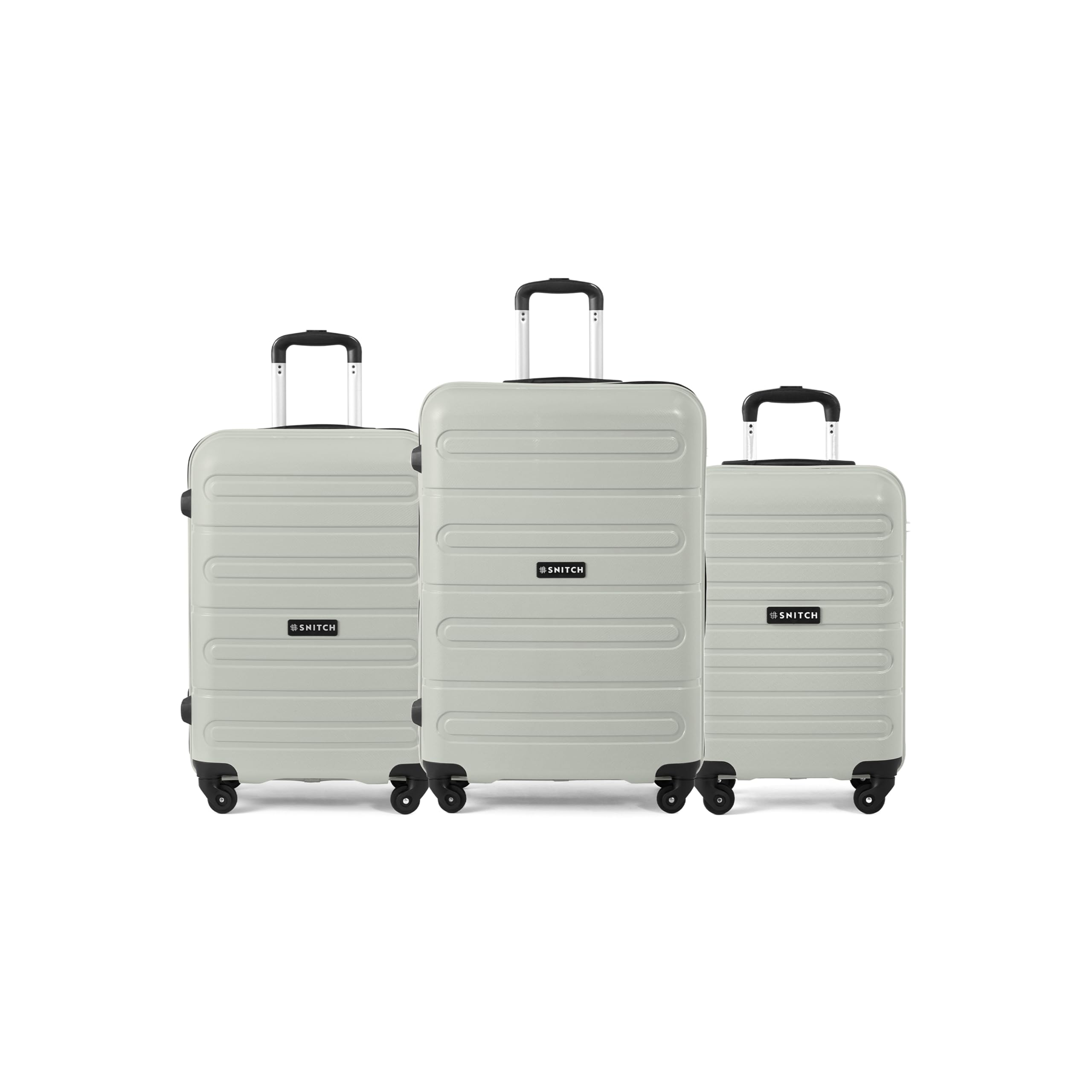 SNITCH Loop 3Pc Set Grey Polypropylene Hard Travel Suitcase - Suitcase for Travel Set of 3 & Luggage with 4 Wheels, Secure Lock & Free Shoe Bag
