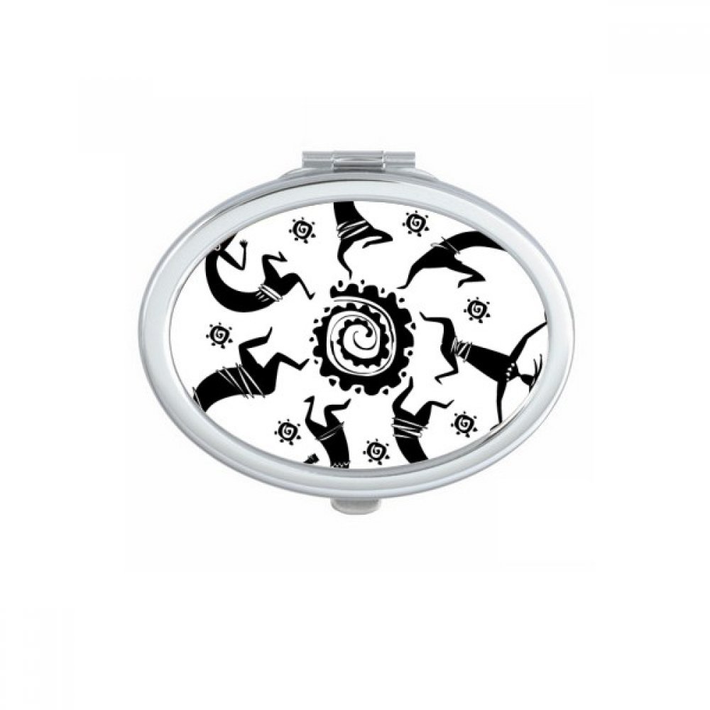 Miroir de poche ovale Mexique avec silhouettes de totems mexicains pour maquillage