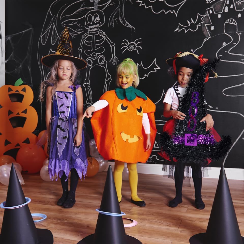 Miniatura 6 de VANZACK 2 sombreros de bruja de Halloween para colgar en la pared, decoración de pared de sombrero de bruja de oropel, decoración de pared