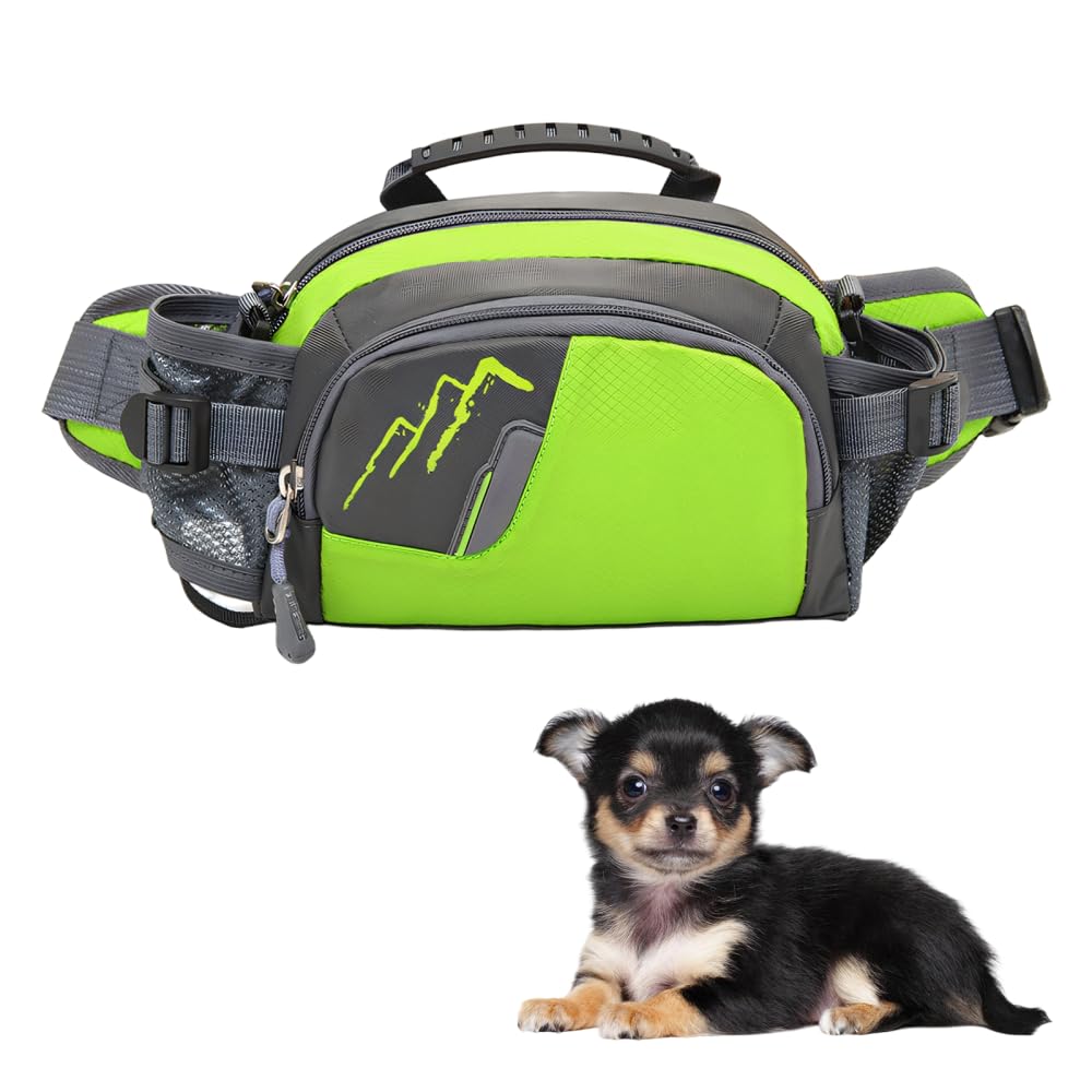 DONGKER Dog Treat Pouch, Adjustable Pet Treat Belt with detachable shoulder strap & 2 Water Bottle Holders for Pet Walking Hiking Travel