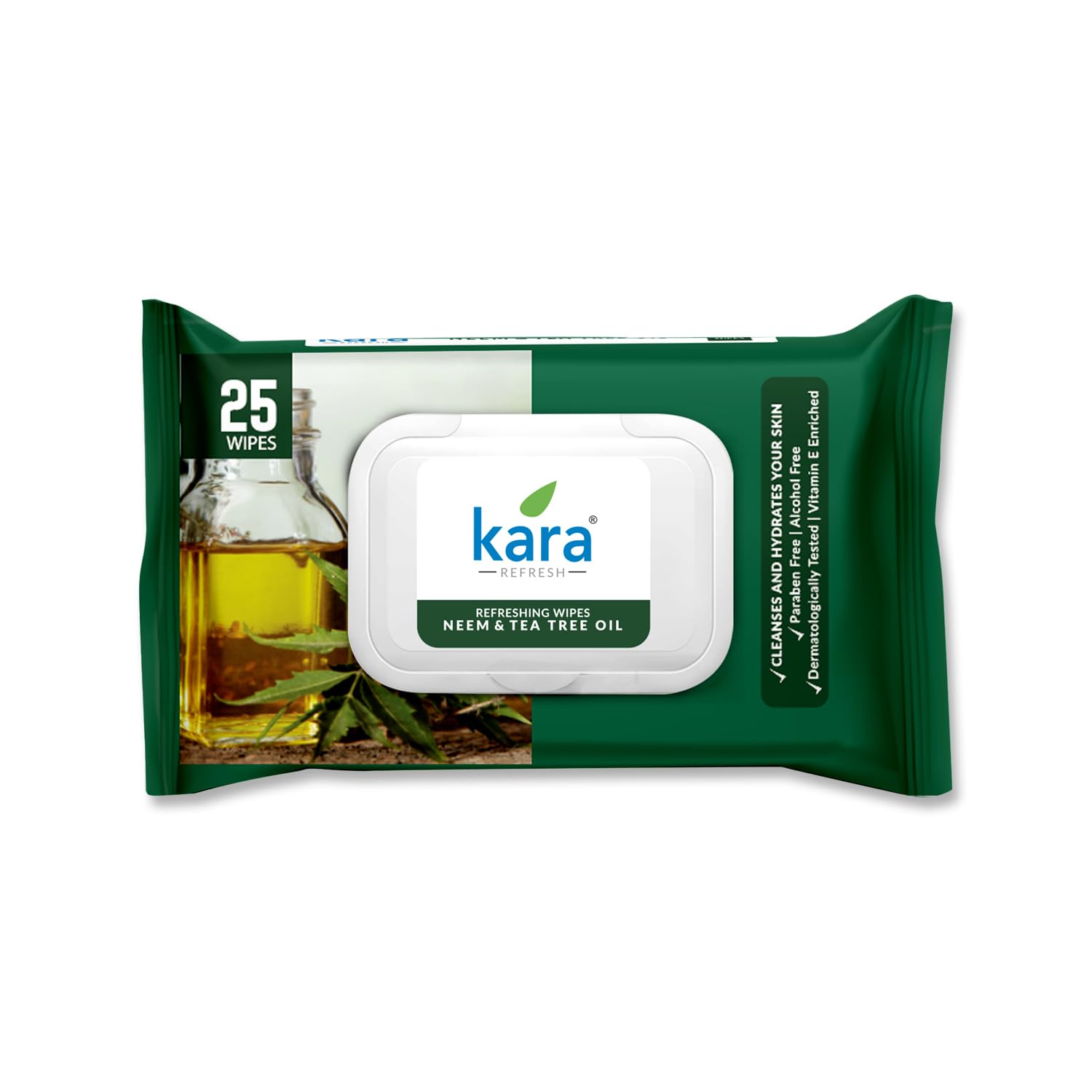 kara Refresh Aloe Vera Cucumber Refreshing Wipes Pulls | Hydrating Facial Cleansing Wipes with Vitamin E | Soft Smooth Skin | Alcohol Free Paraben Free | Gentle Skin Care Travel Pack (25 Count (Pack of 1), Neem Tea oil)-image-19